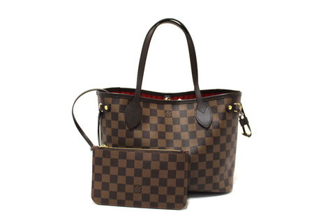 Authentic Louis Vuitton Damier Ebene Canvas Neverfull PM Shoulder Tote Bag