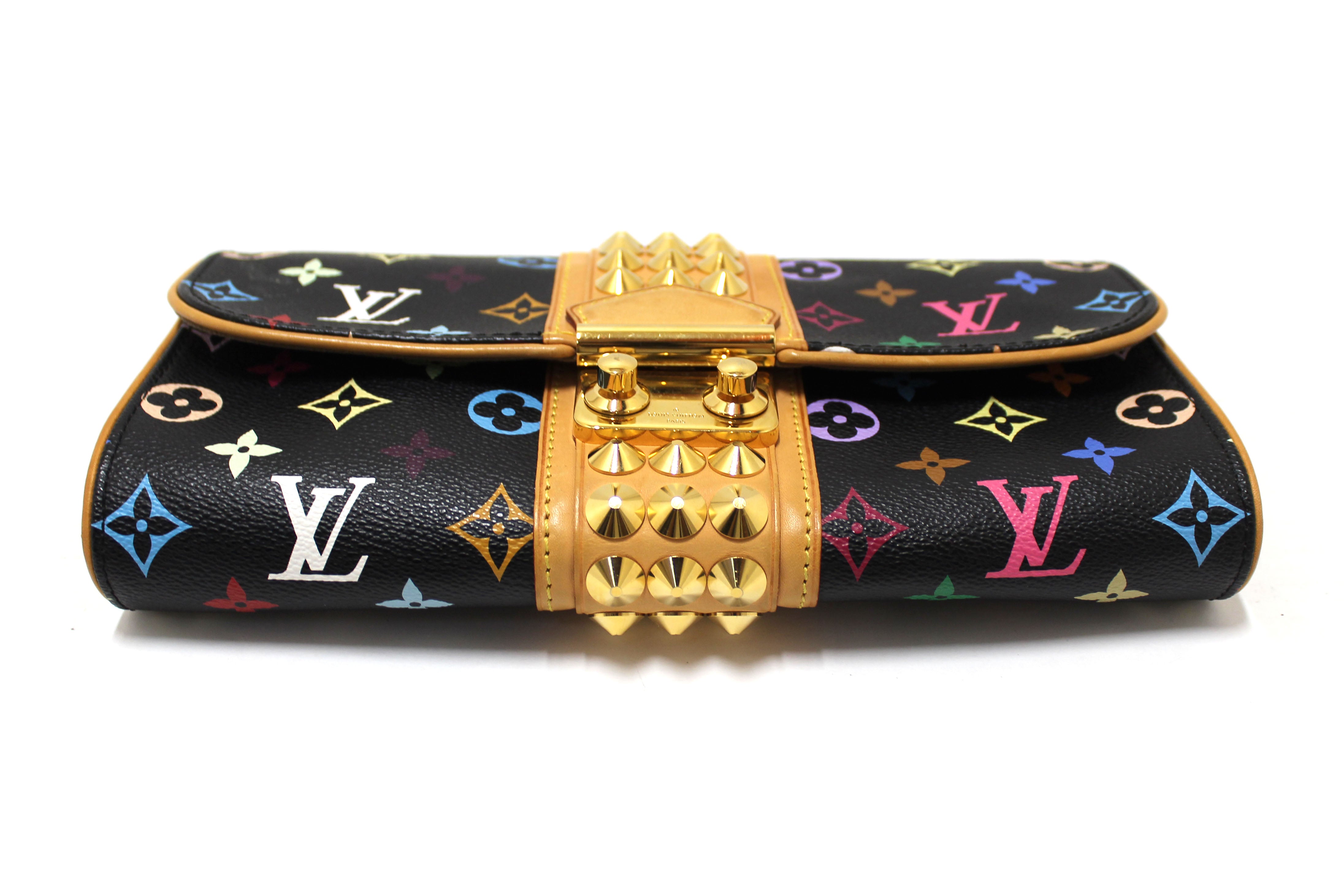 Authentic Louis Vuitton Black Multicolor Monogram Courtney Clutch