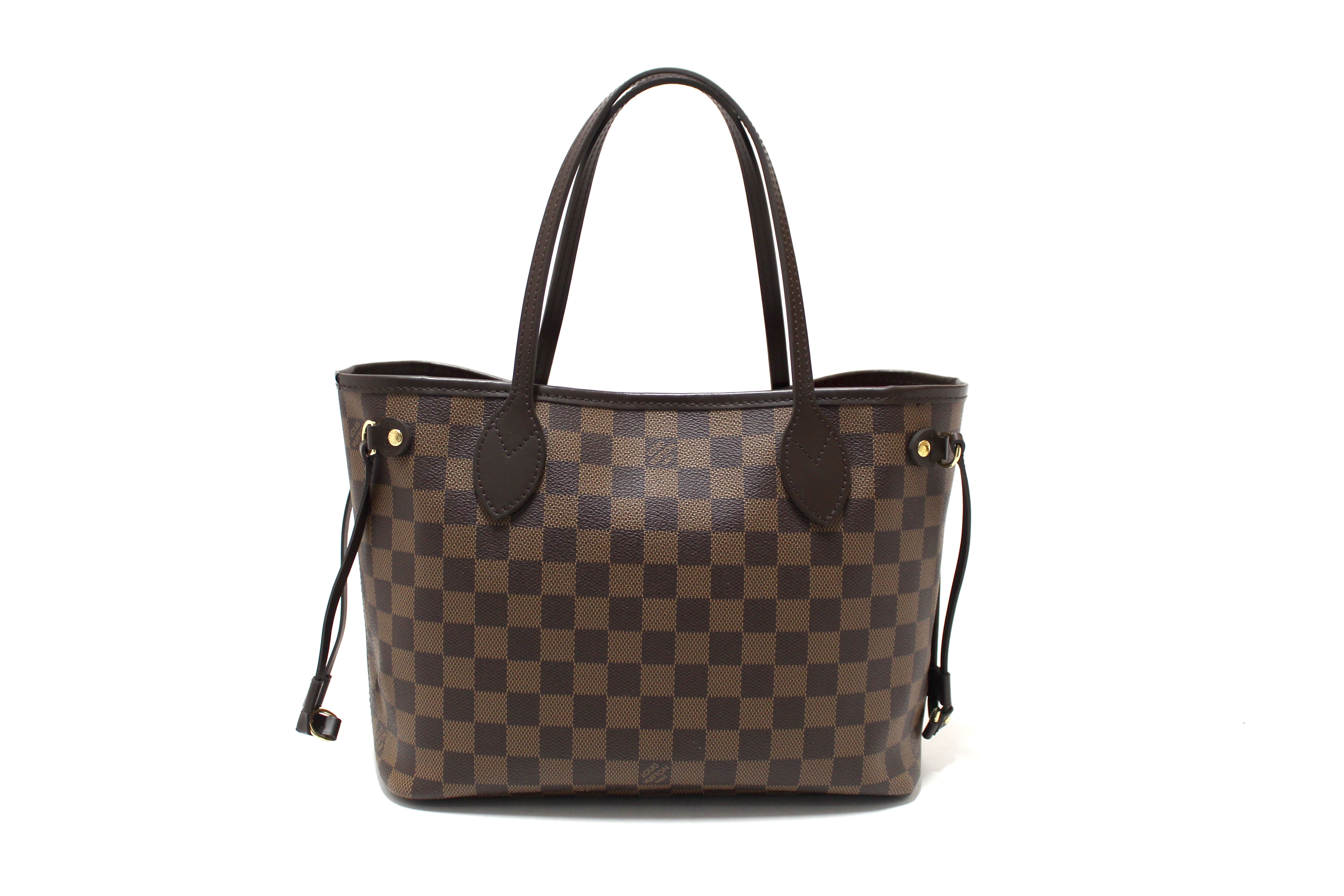 Authentic Louis Vuitton Damier Ebene Canvas Neverfull PM Shoulder Tote Bag