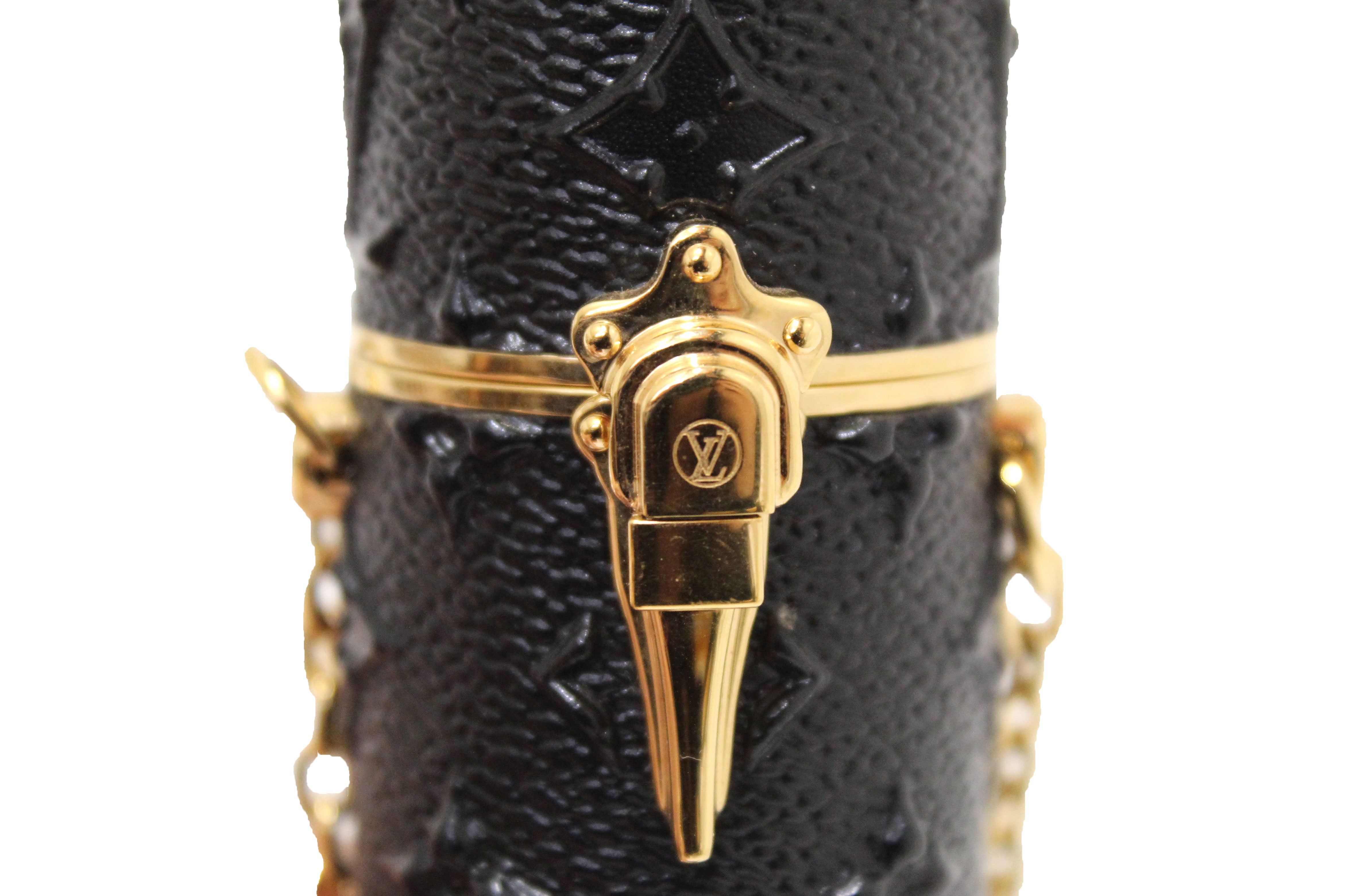 Authentic Louis Vuitton Embossed Monogram Midnight Canvas Lipstick Case on Chain