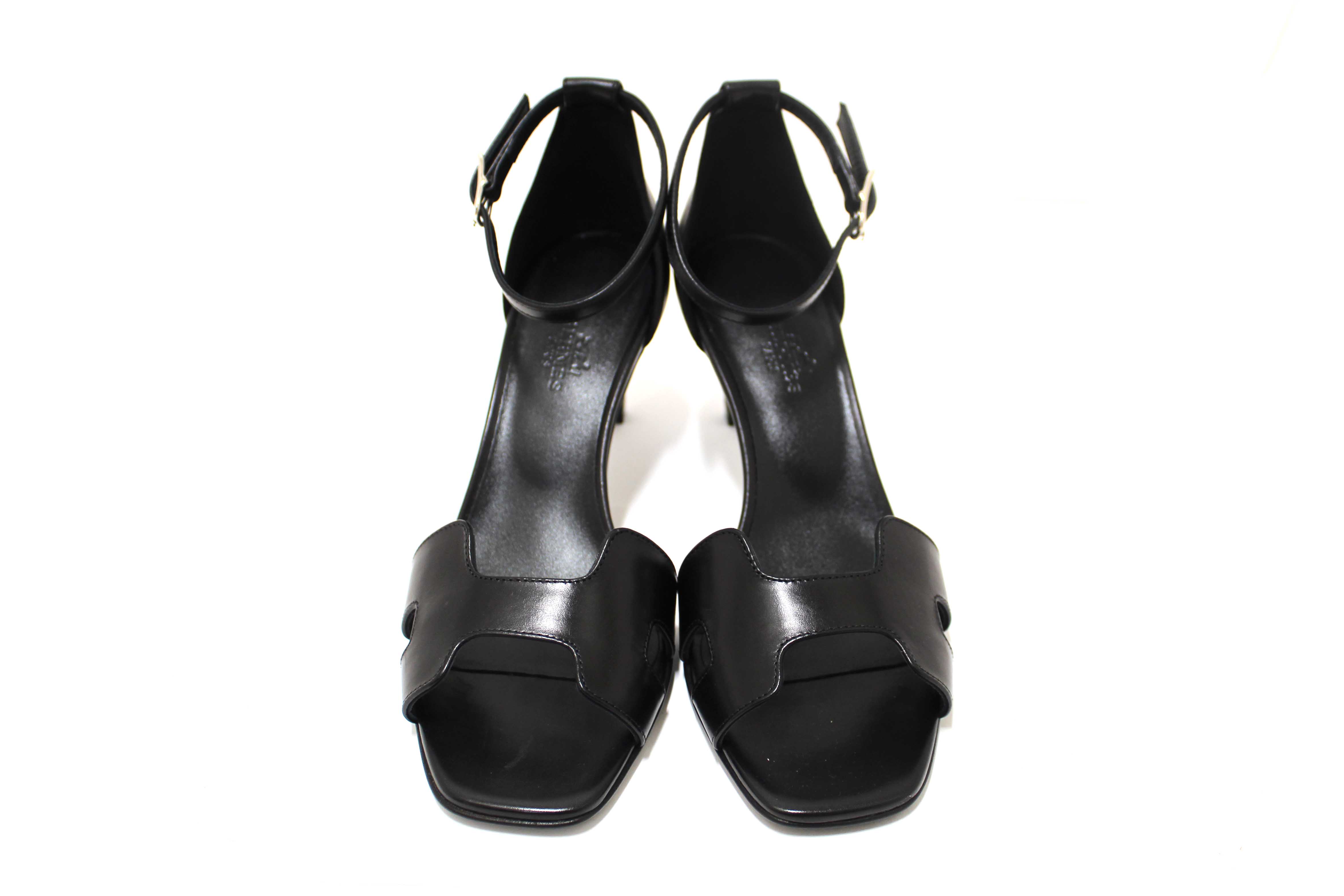 Authentic NEW Hermes Black Calfskin Leather Joy 70 High Heel Sandal Size 36.5