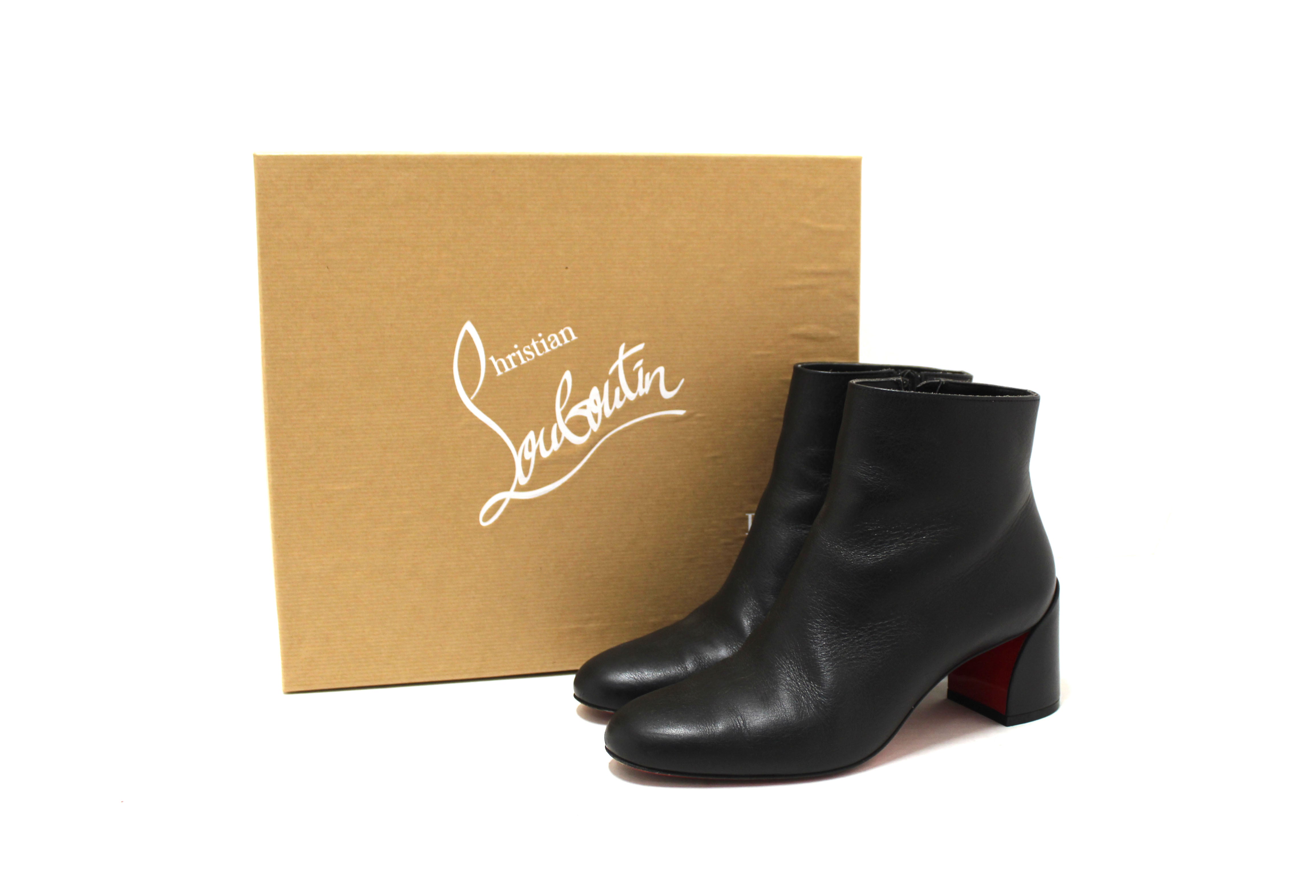 Authentic Christian Louboutin Black Leather Turela 55 Short Boots Size 36.5