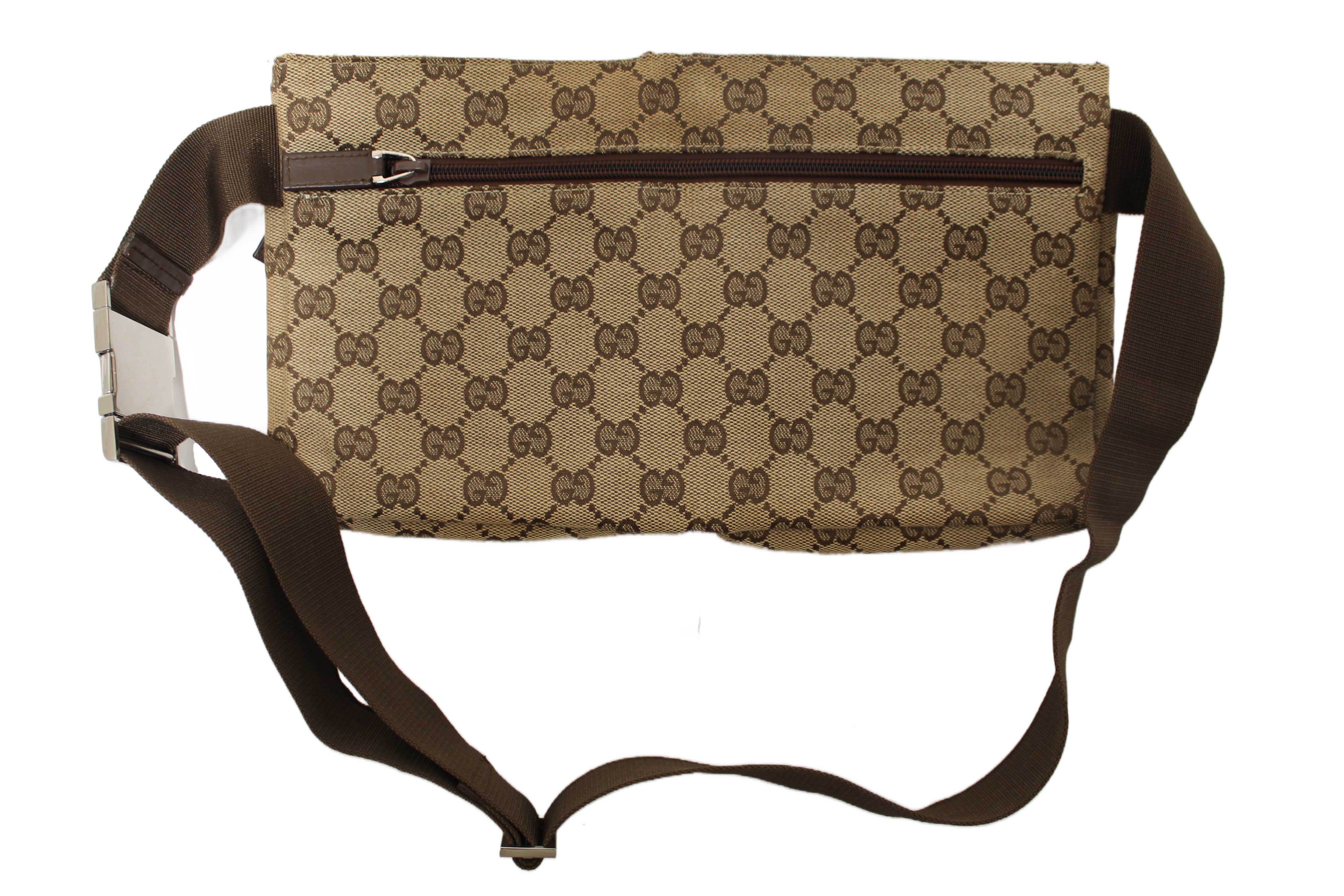 Authentic Gucci Vintage GG Monogram Web Double Pocket Belt Waist Bag 28566