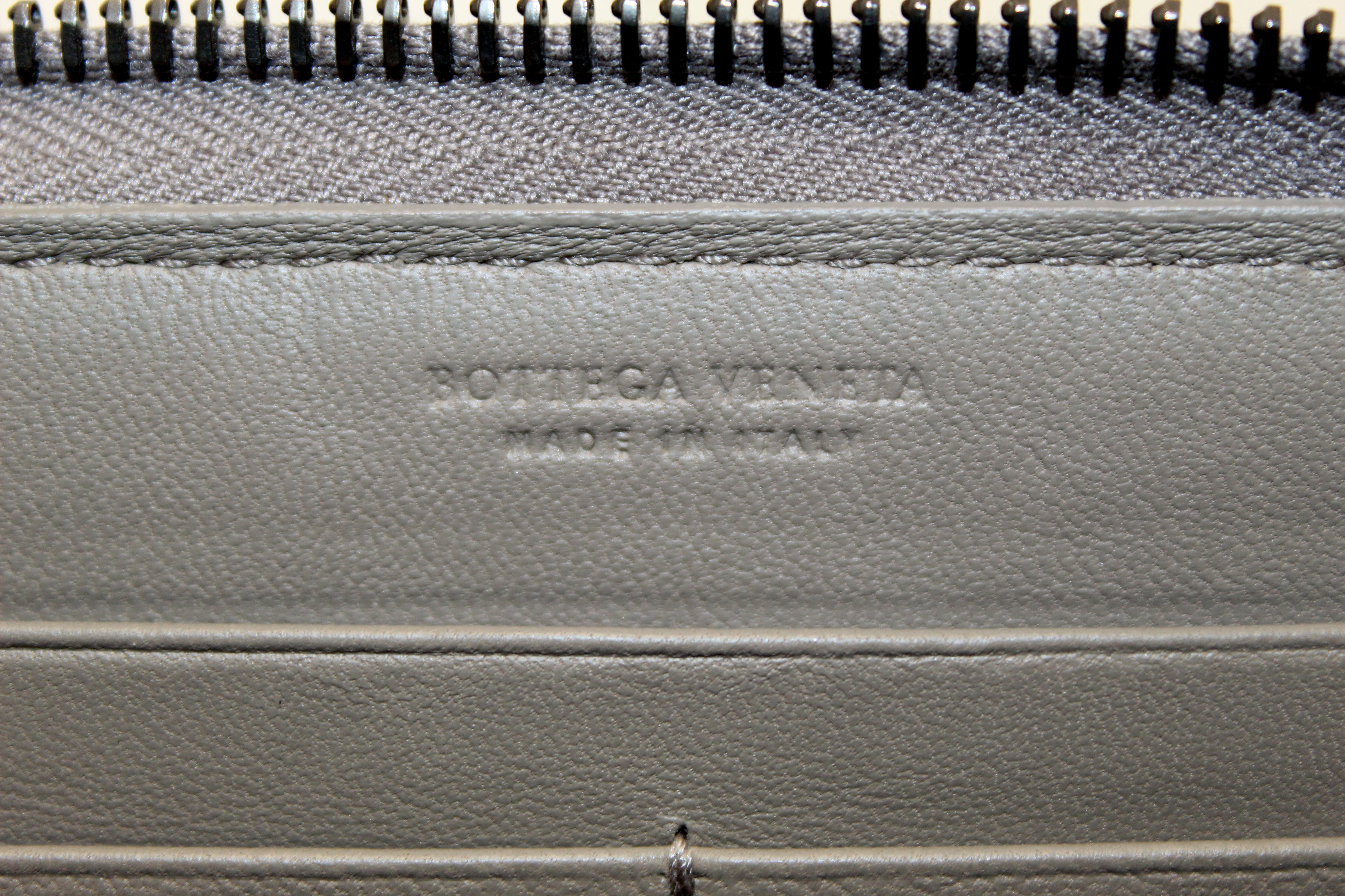 Bottega Veneta Dark Silver Intrecciato Woven Nappa Leather Zip Around  Wallet - Yoogi's Closet