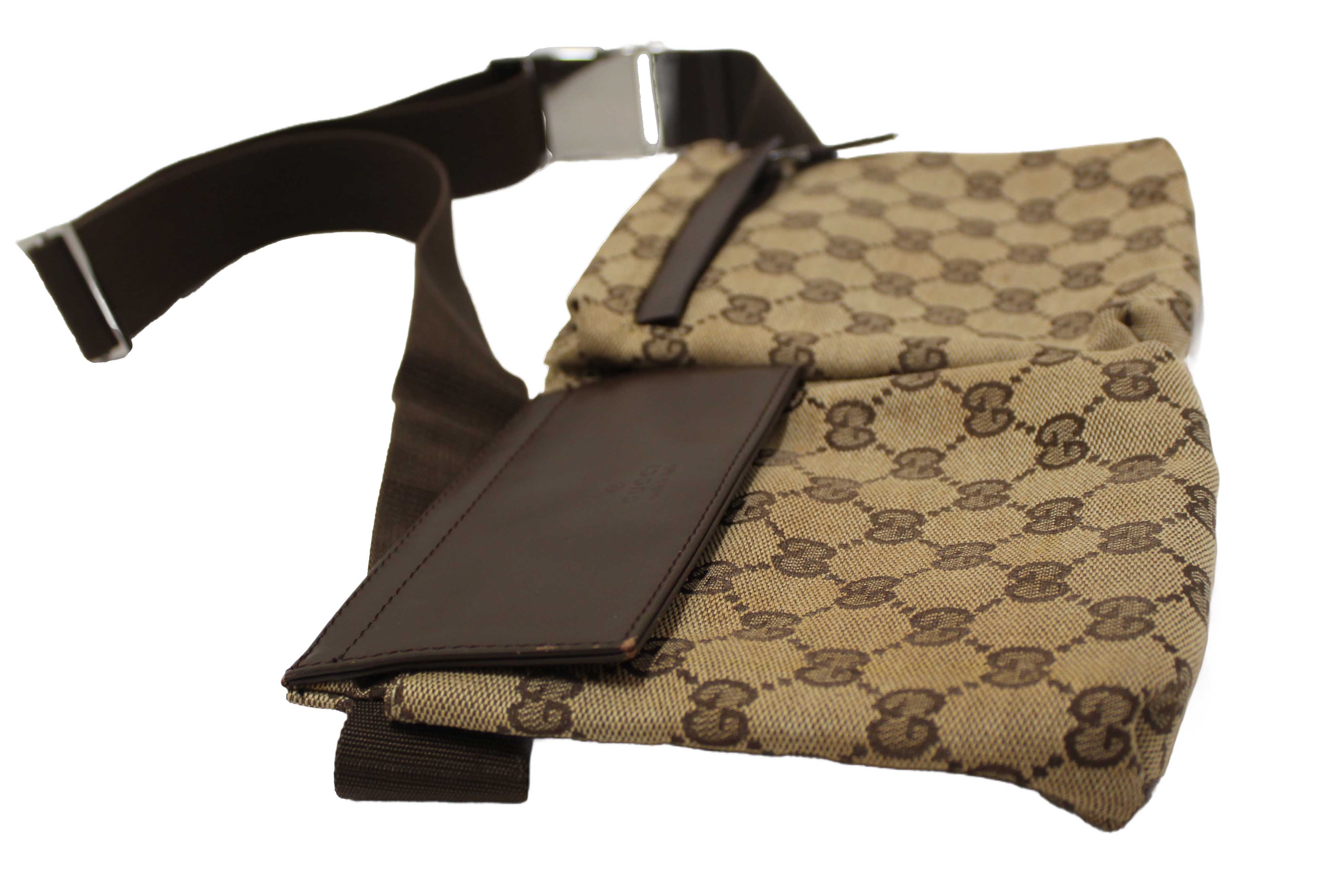 Authentic Gucci Vintage GG Monogram Web Double Pocket Belt Waist Bag 28566