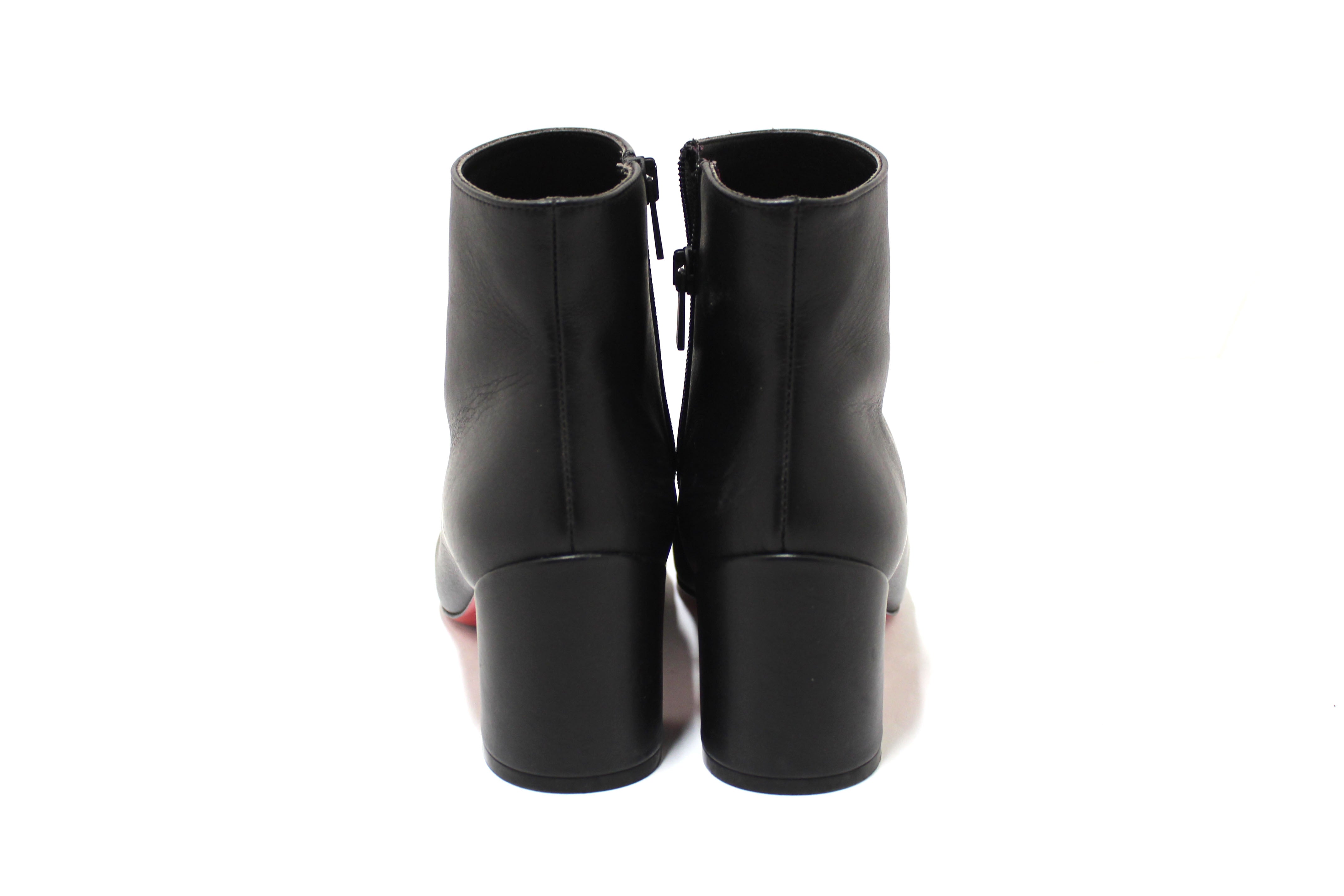 Authentic Christian Louboutin Black Leather Turela 55 Short Boots Size 36.5