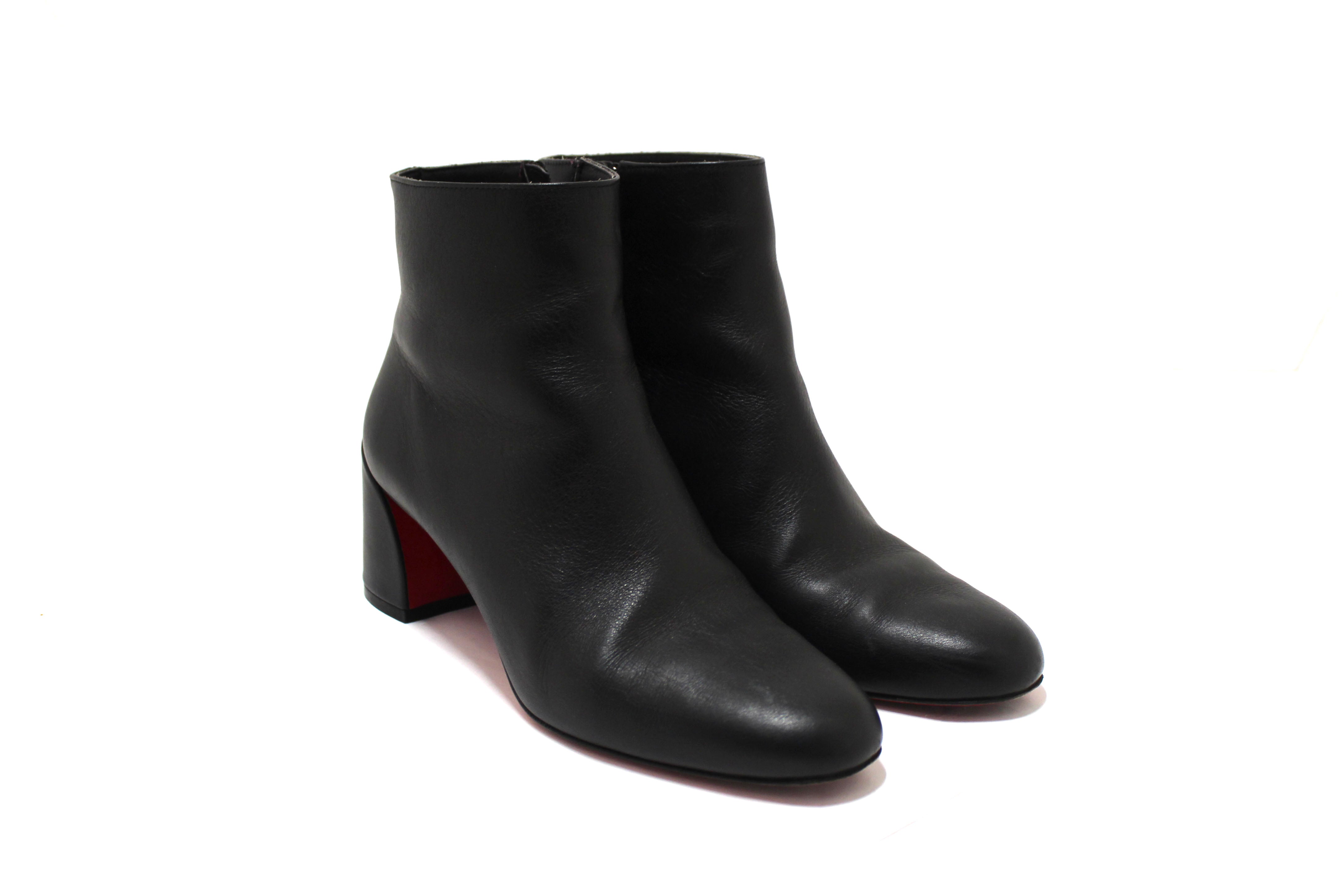 Authentic Christian Louboutin Black Leather Turela 55 Short Boots Size 36.5