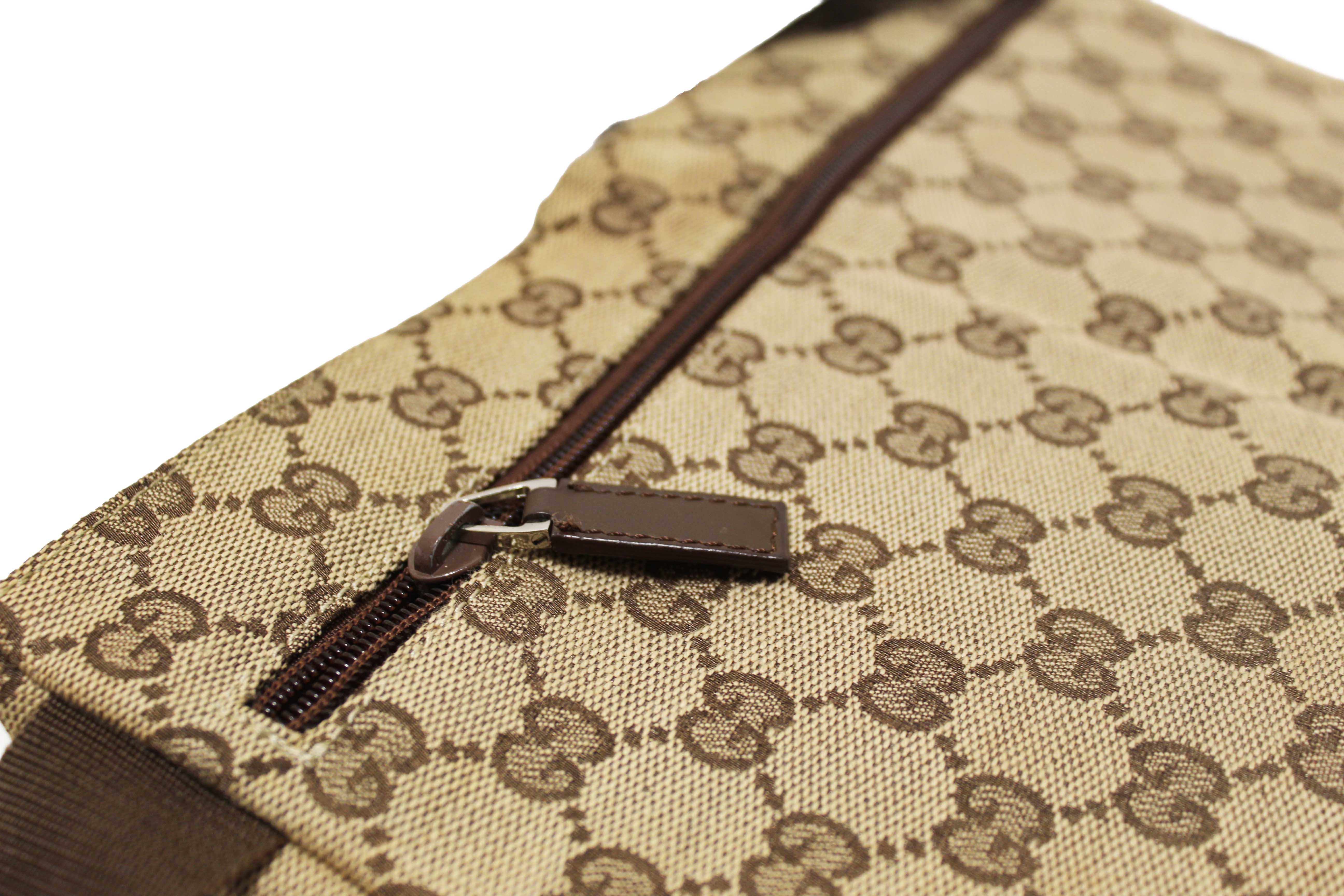 Authentic Gucci Vintage GG Monogram Web Double Pocket Belt Waist Bag 28566