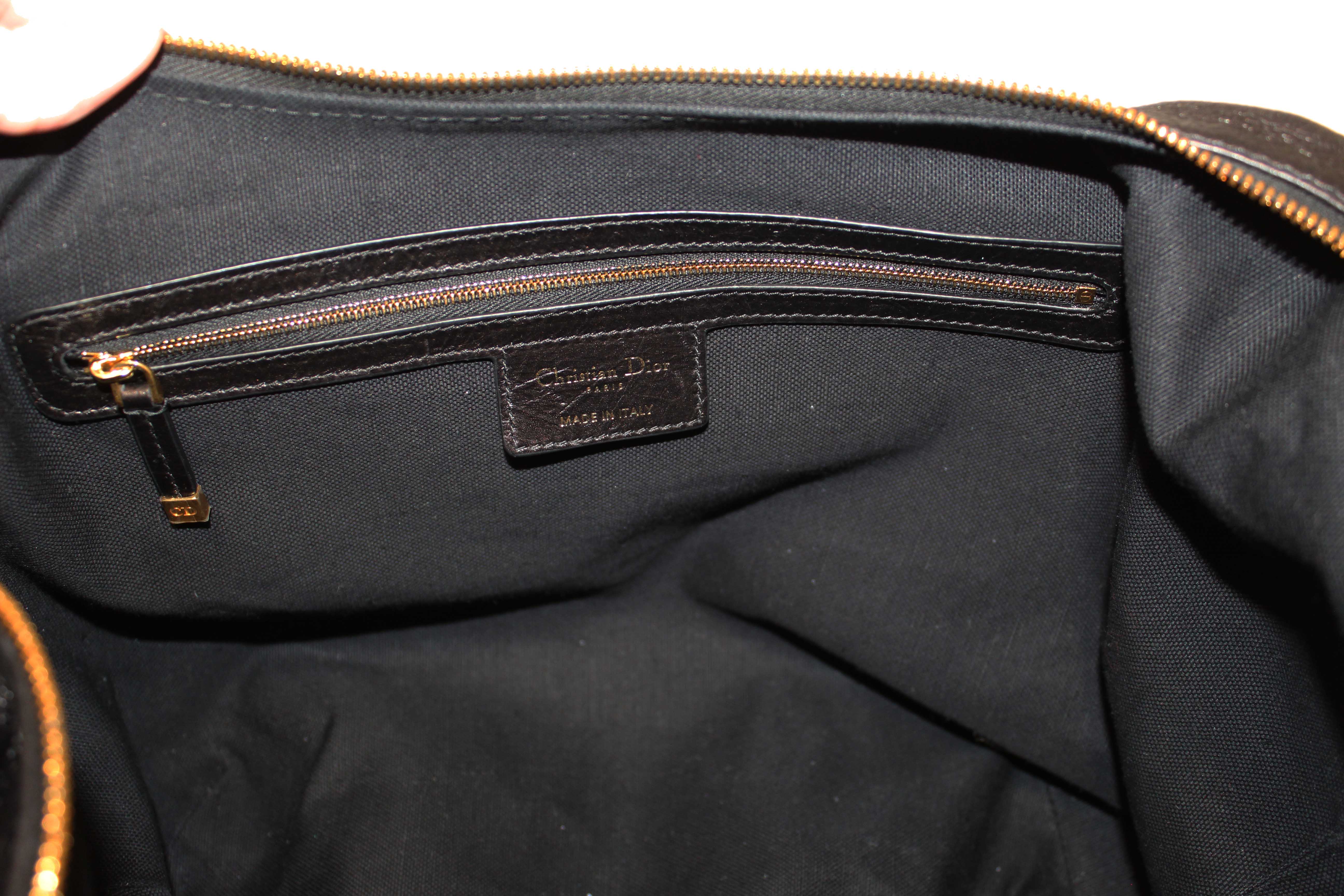 Authentic Christian Dior Black Crinkled Calfskin Large Grand Tour Multipocket Hobo Bag