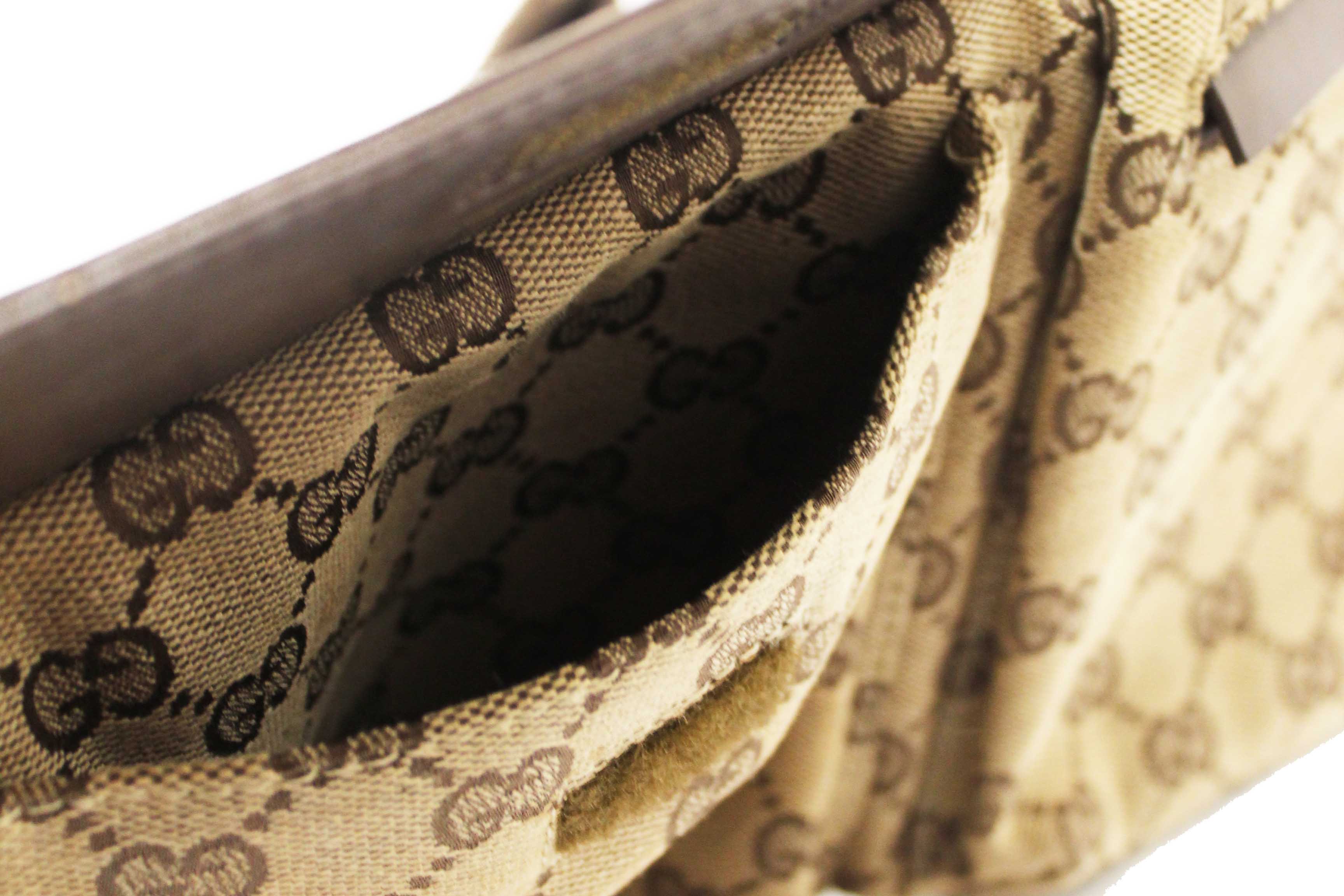 Authentic Gucci Vintage GG Monogram Web Double Pocket Belt Waist Bag 28566