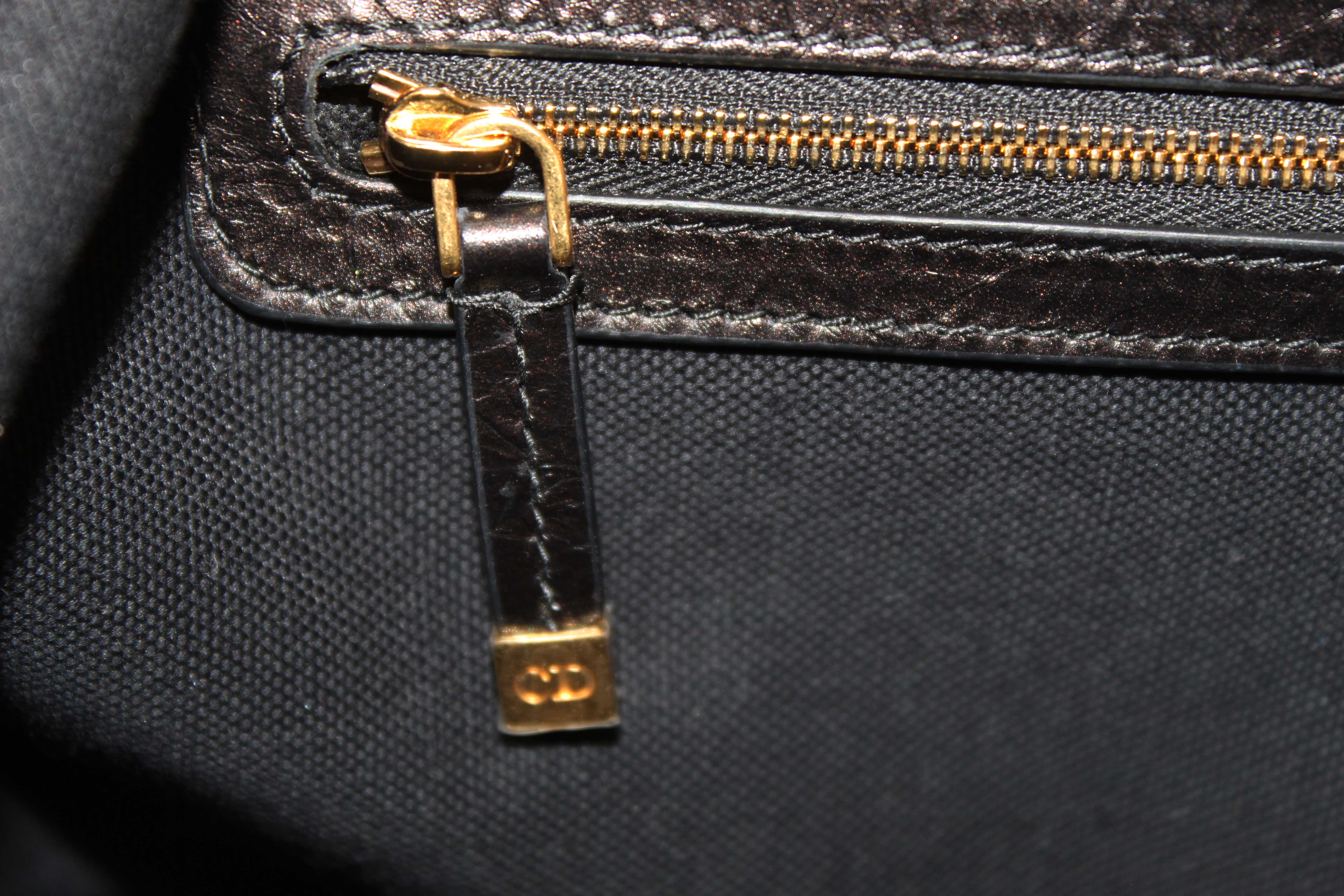 Authentic Christian Dior Black Crinkled Calfskin Large Grand Tour Multipocket Hobo Bag