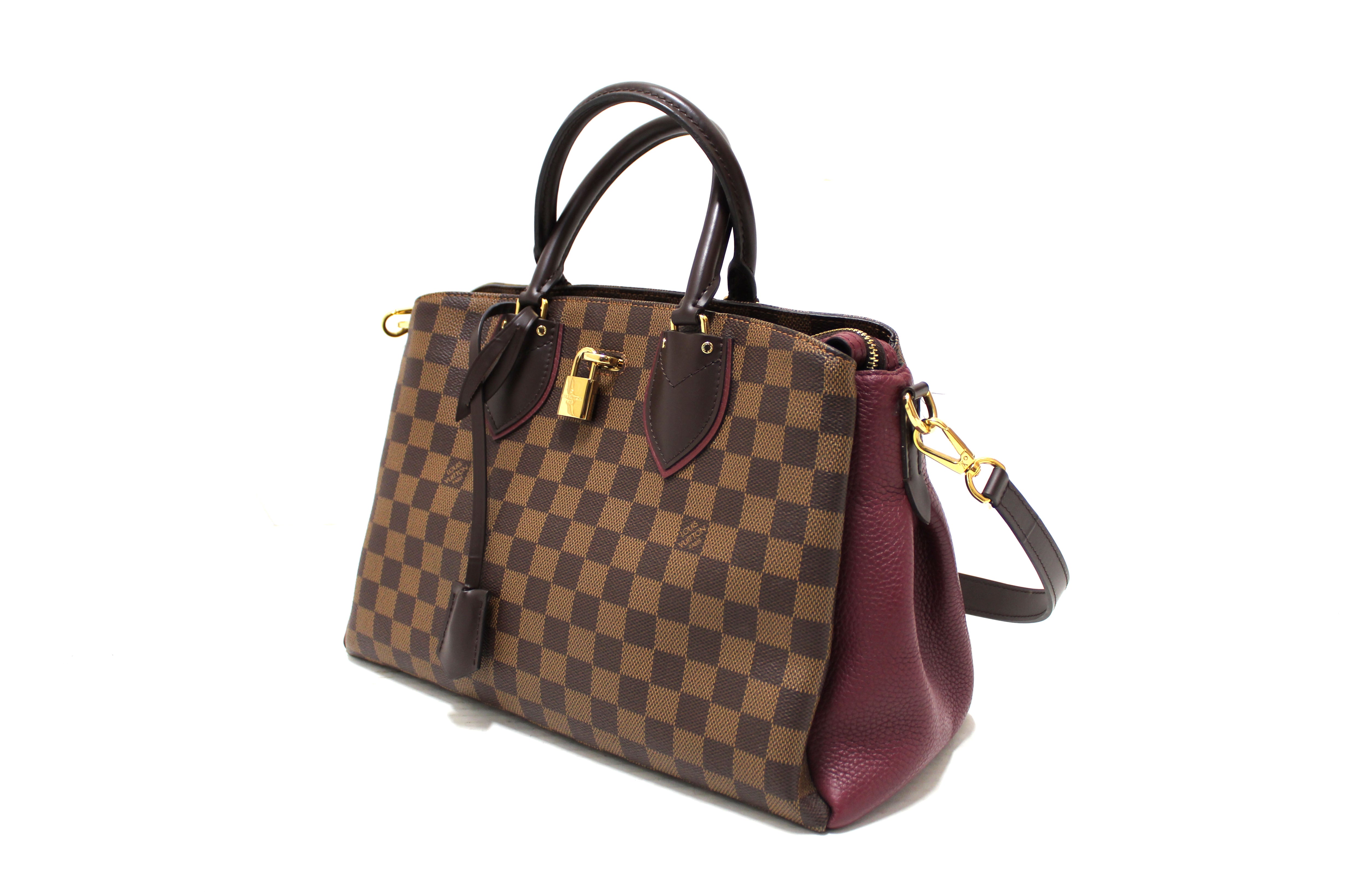 Authentic Louis Vuitton Damier Ebene and Burgandy Normandy Tote Shoulder Bag