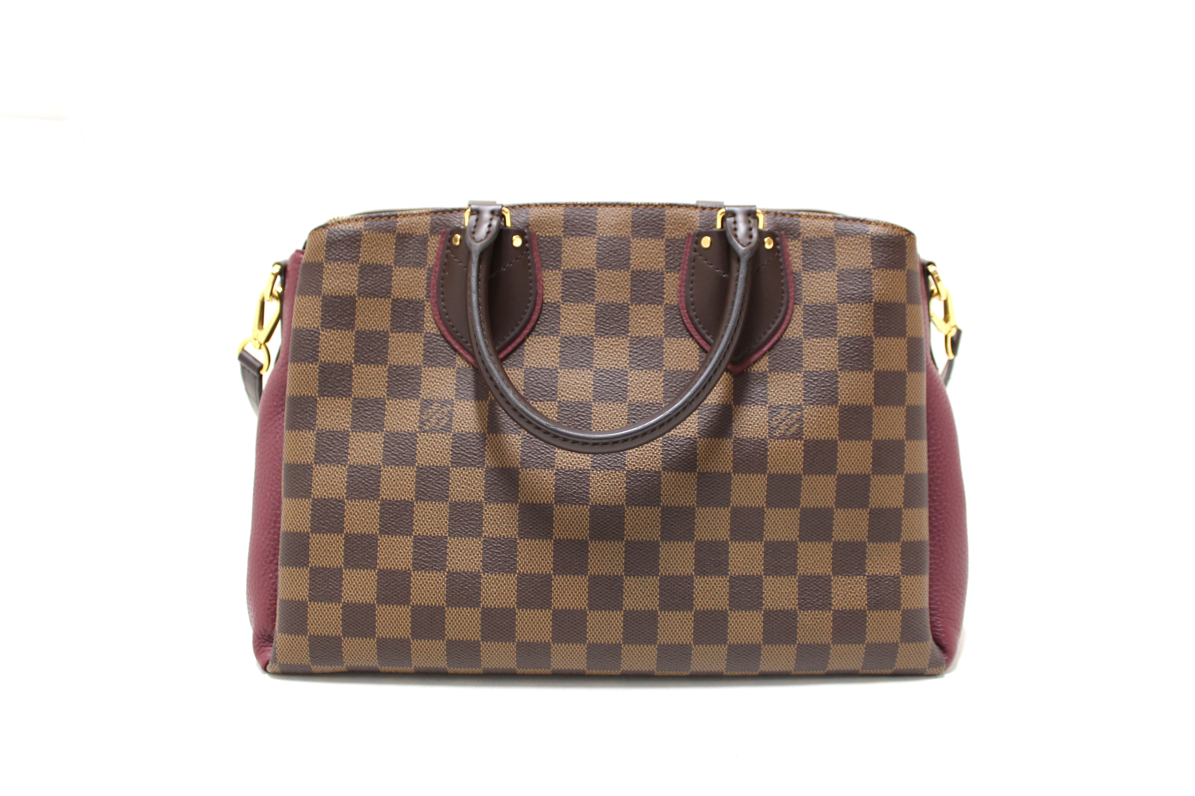 Authentic Louis Vuitton Damier Ebene and Burgandy Normandy Tote Shoulder Bag