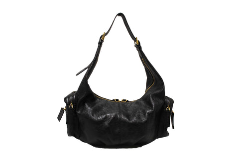 Authentic Christian Dior Black Crinkled Calfskin Large Grand Tour Multipocket Hobo Bag