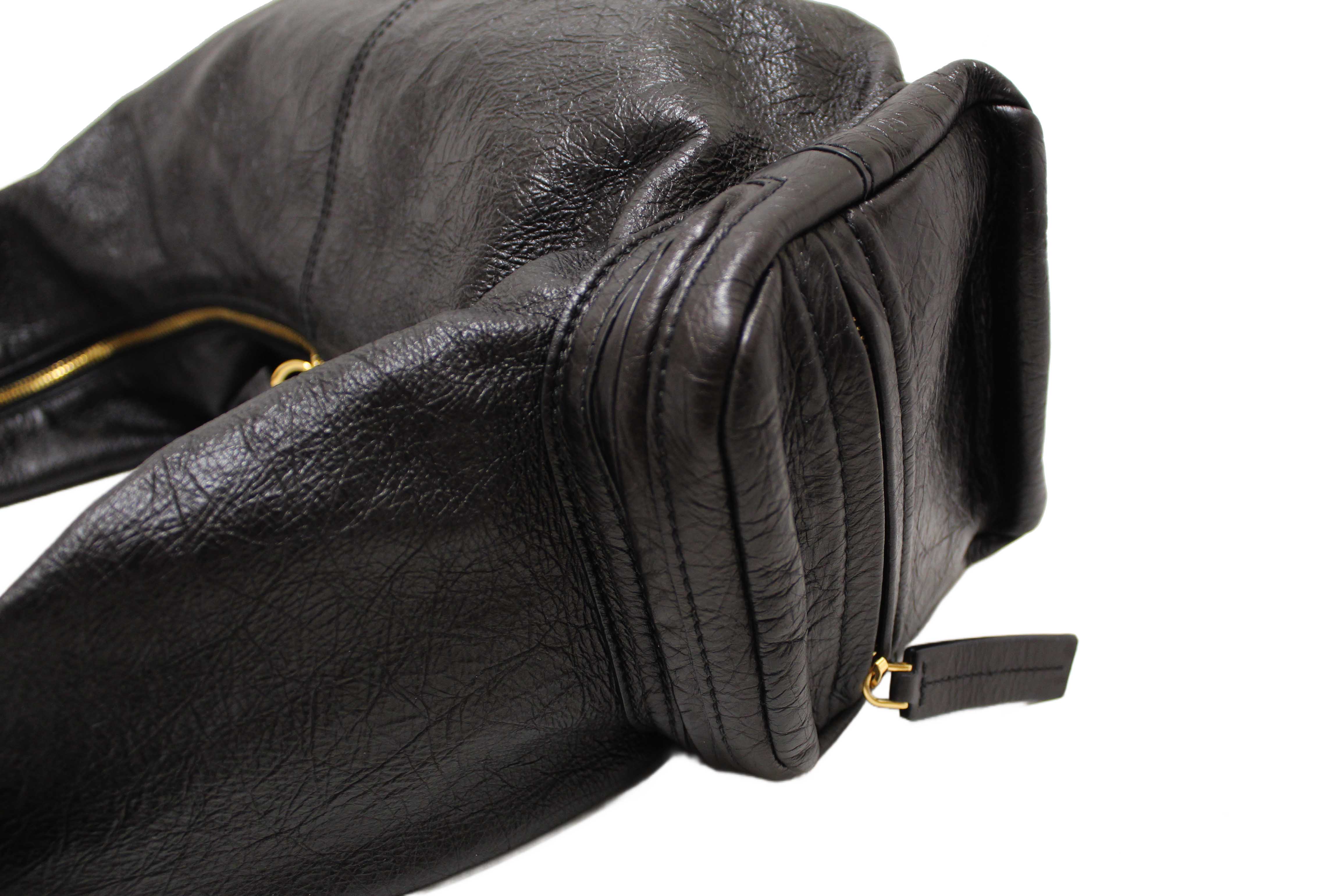 Authentic Christian Dior Black Crinkled Calfskin Large Grand Tour Multipocket Hobo Bag