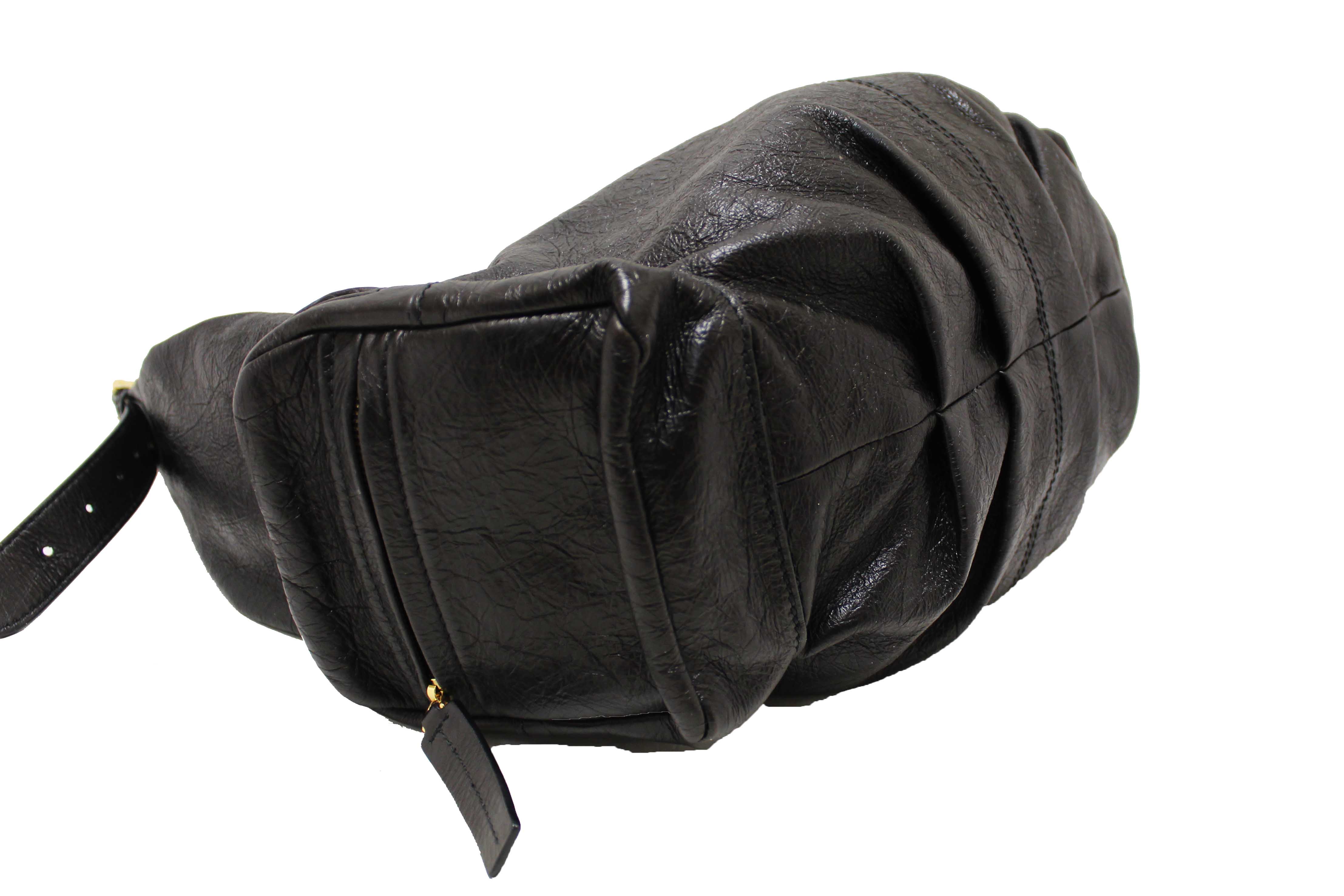 Authentic Christian Dior Black Crinkled Calfskin Large Grand Tour Multipocket Hobo Bag