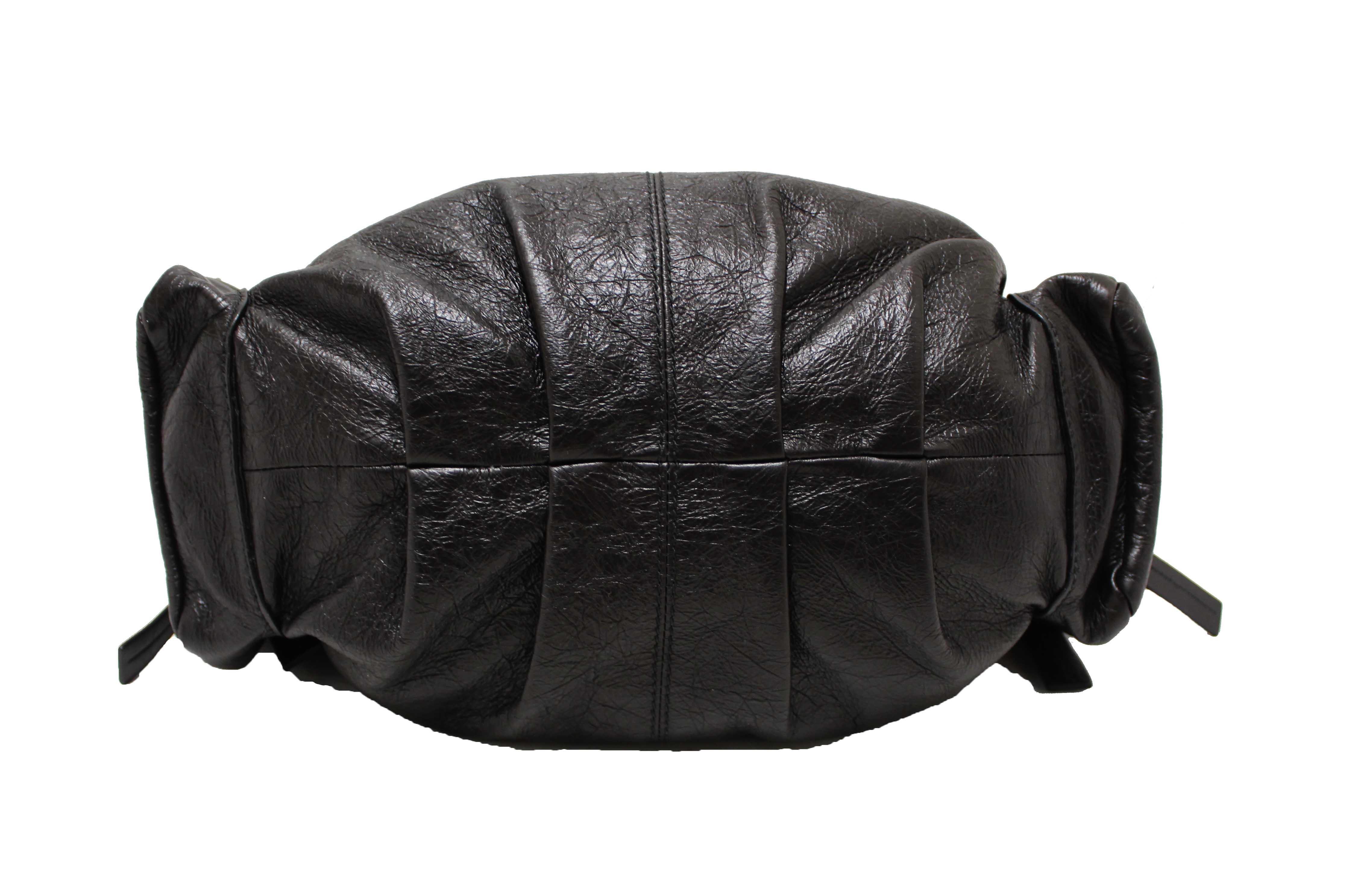 Authentic Christian Dior Black Crinkled Calfskin Large Grand Tour Multipocket Hobo Bag