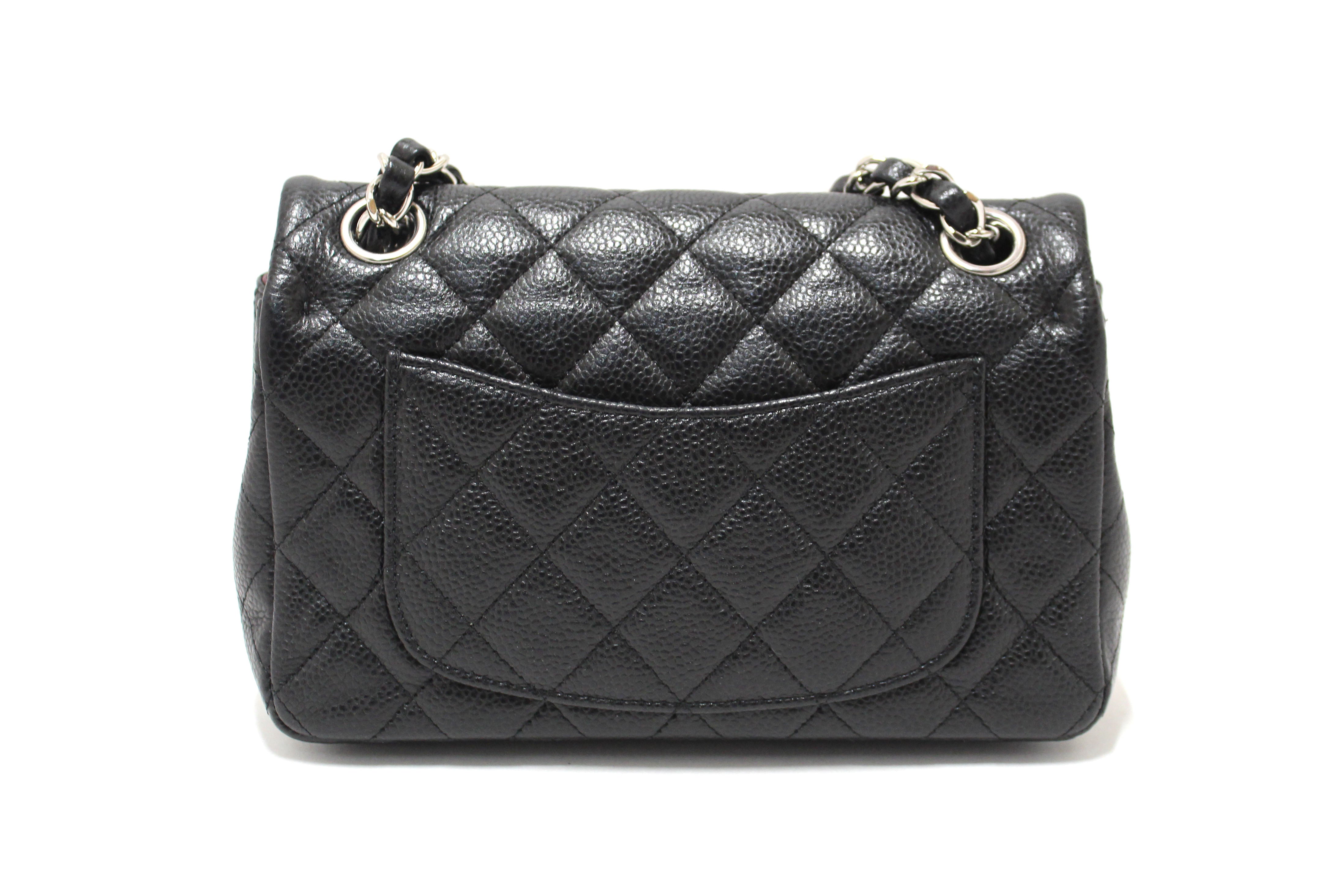 Chanel Black Quilted Caviar Leather Classic Mini Rectangle Flap Crossbody Bag