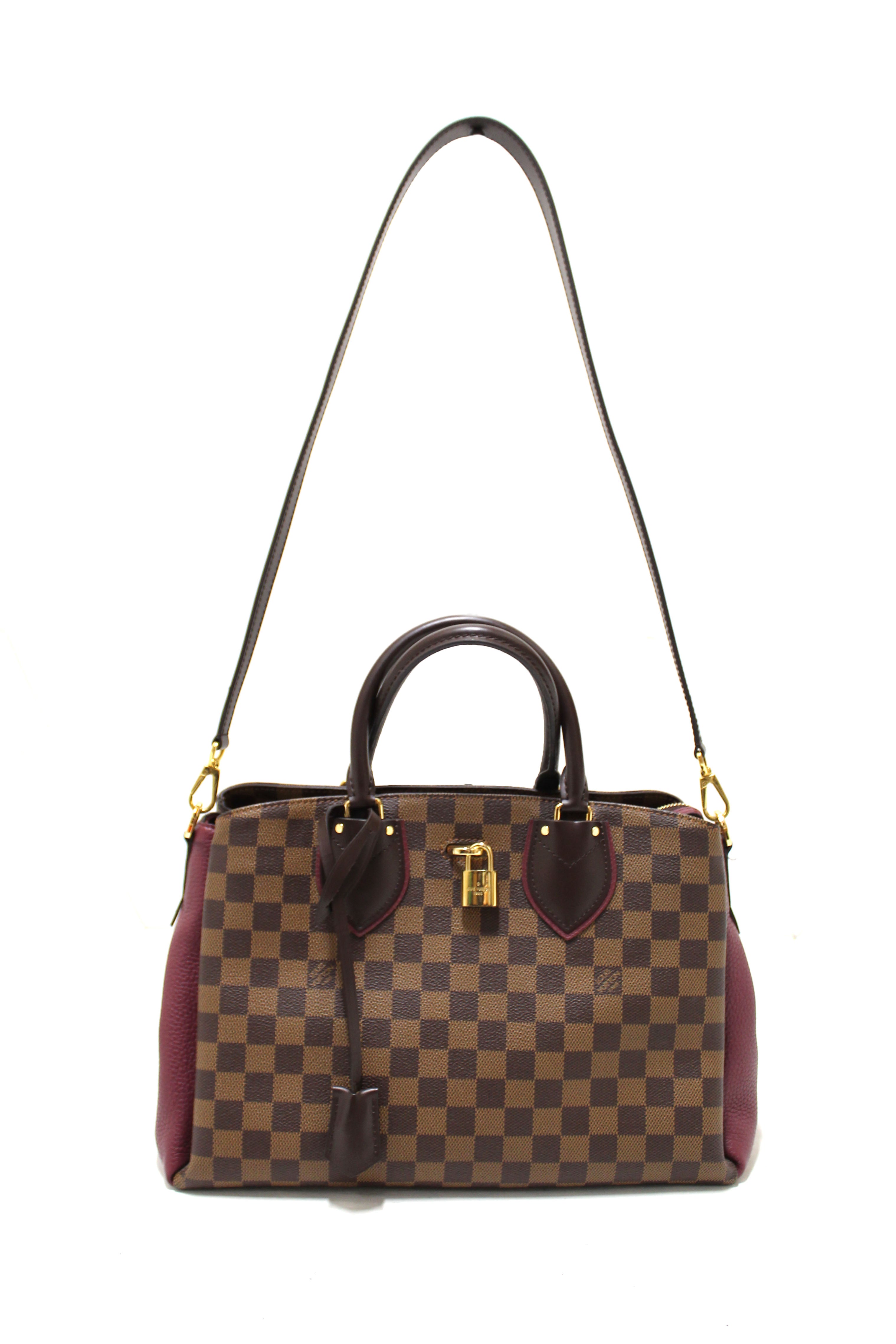 Authentic Louis Vuitton Damier Ebene and Burgandy Normandy Tote Shoulder Bag