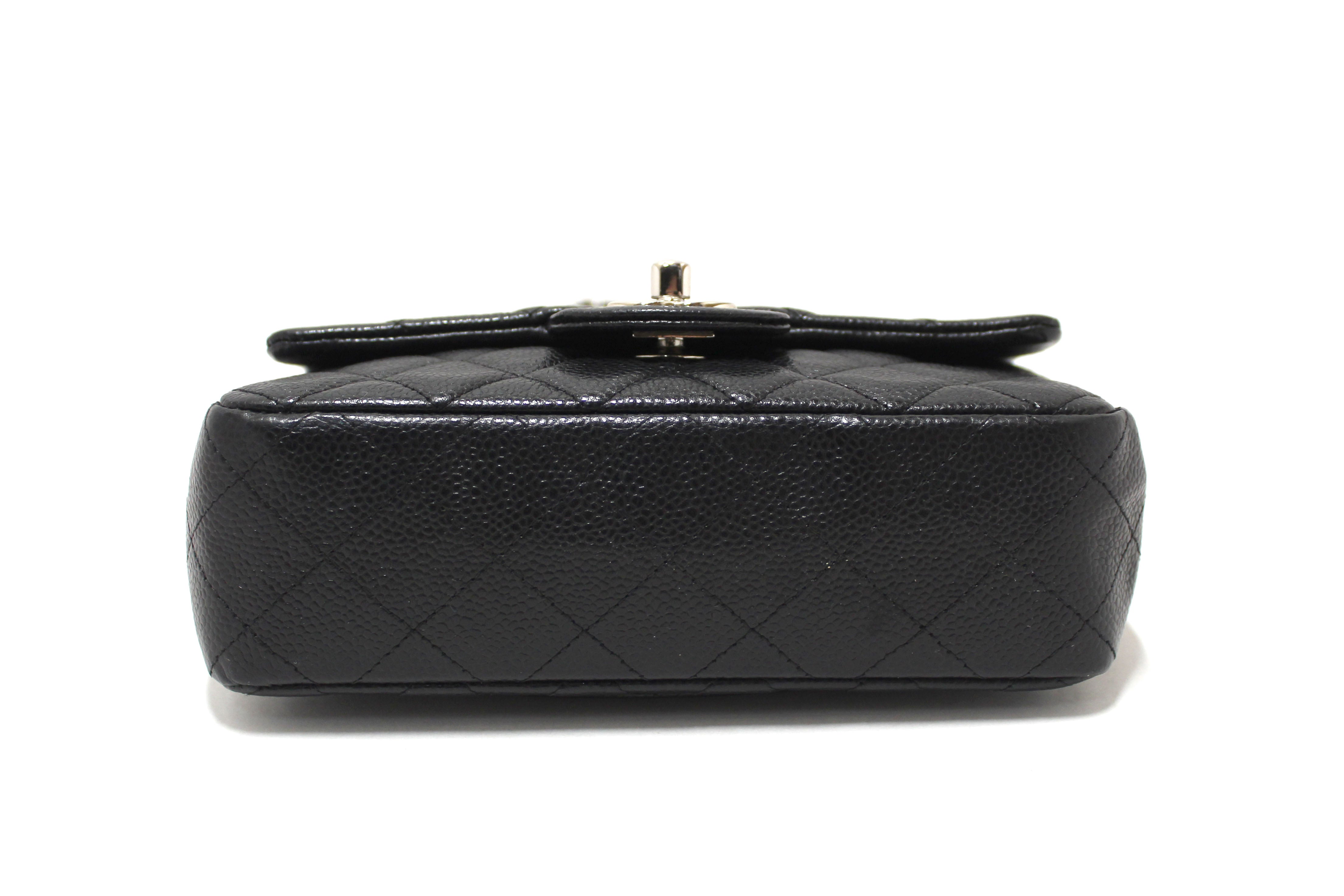 Chanel Black Quilted Caviar Leather Classic Mini Rectangle Flap Crossbody Bag