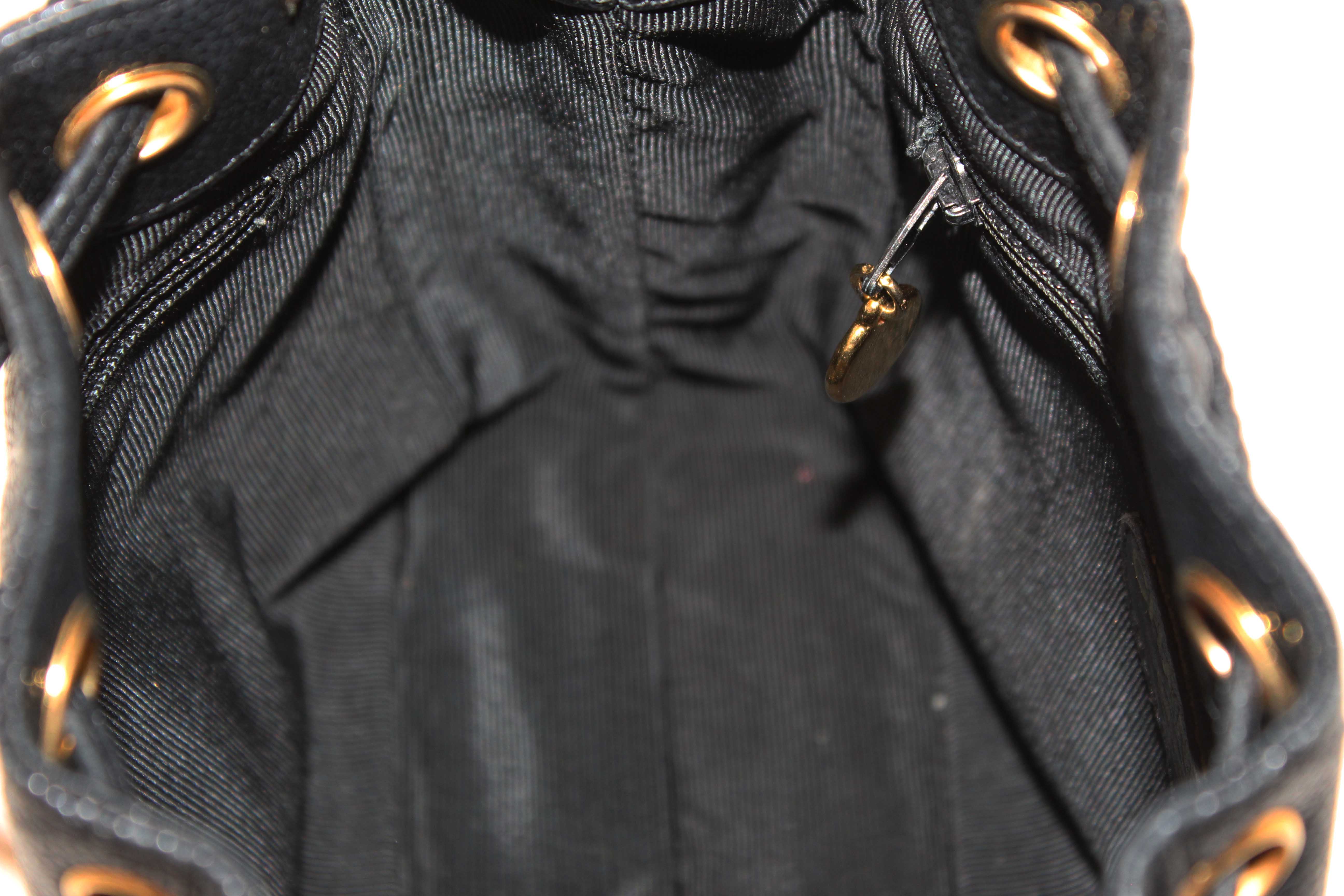 Authentic Chanel Black Caviar Leather Mini Drawstring Bucket Crossbody Bag