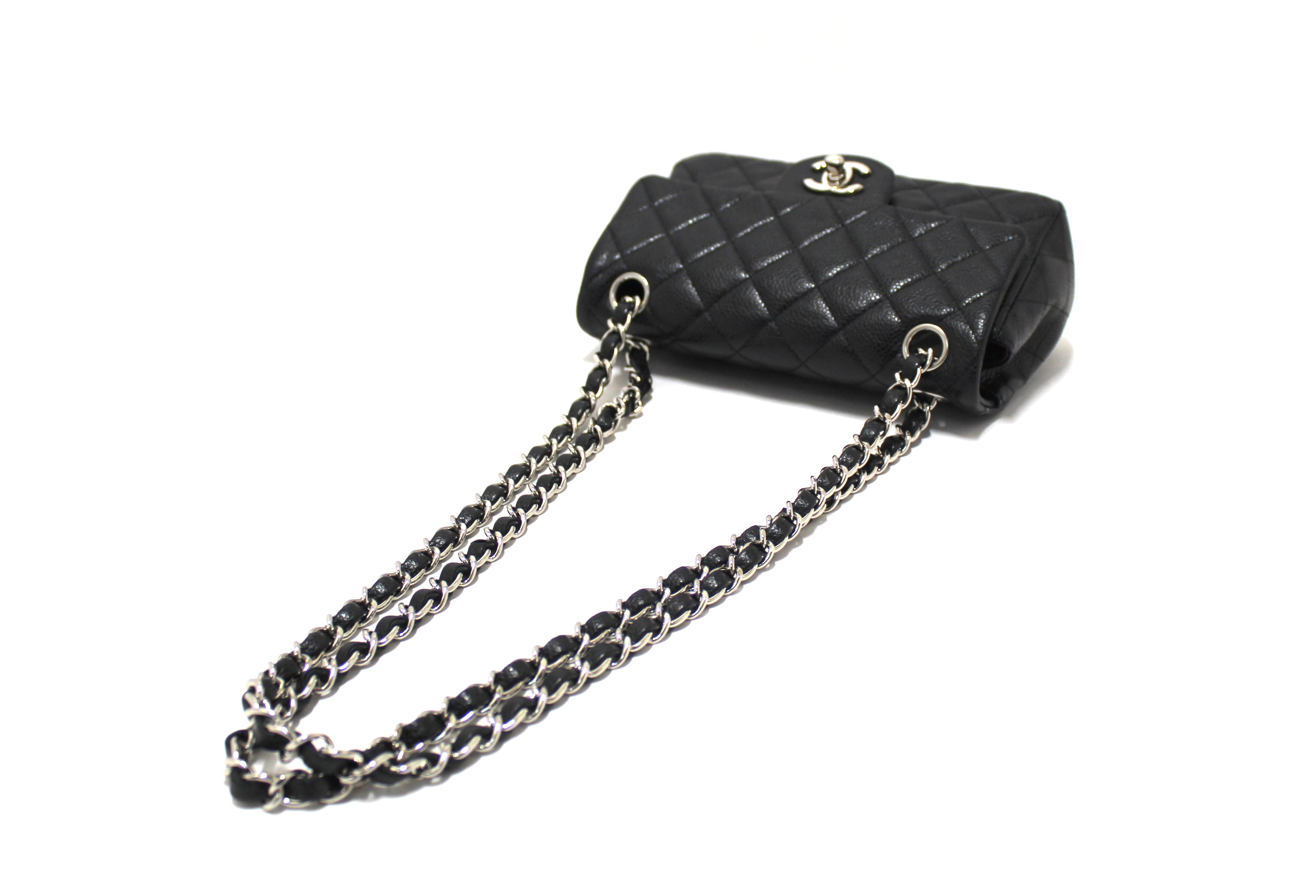 Chanel Black Quilted Caviar Leather Classic Mini Rectangle Flap Crossbody Bag