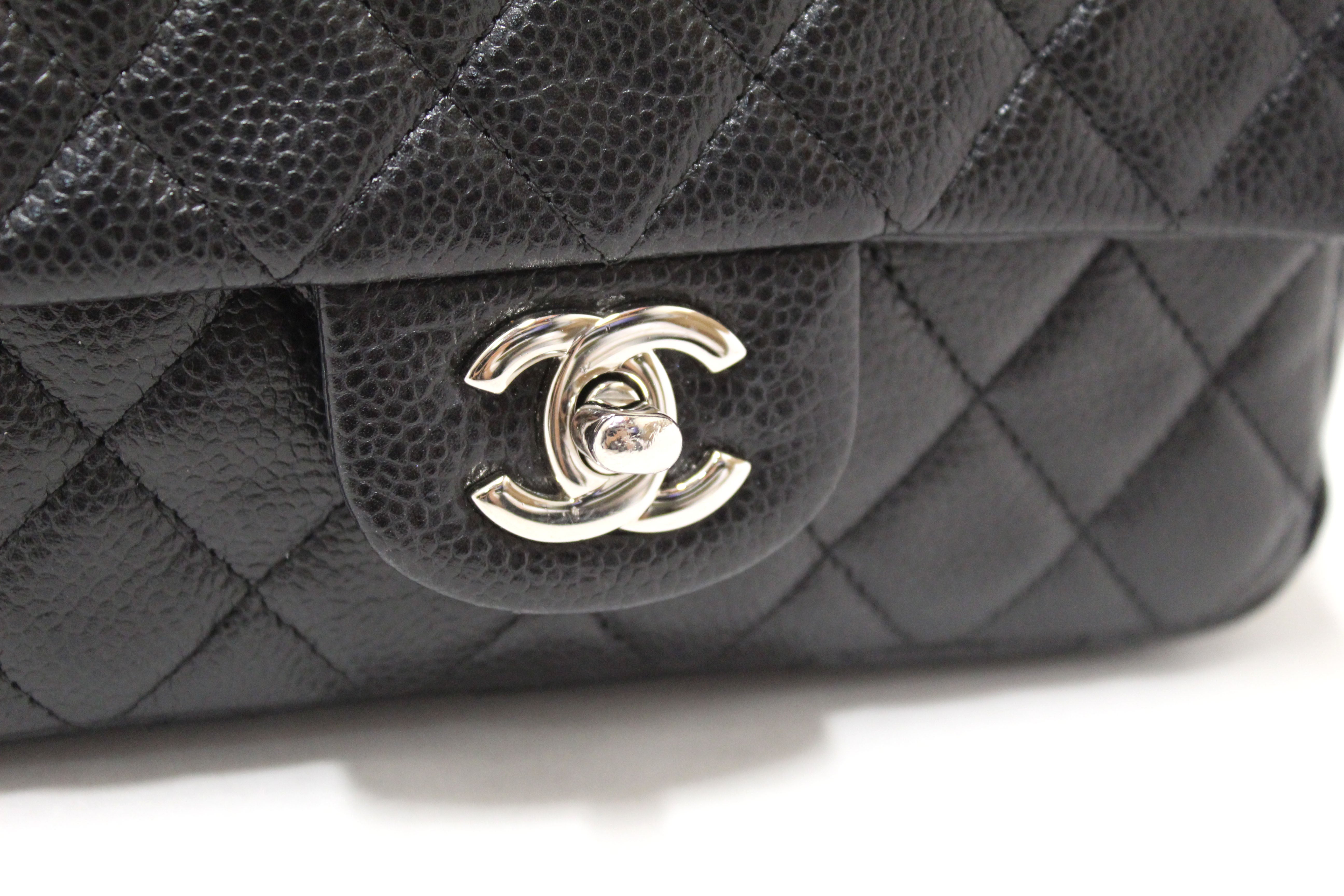Chanel Black Quilted Caviar Leather Classic Mini Rectangle Flap Crossbody Bag