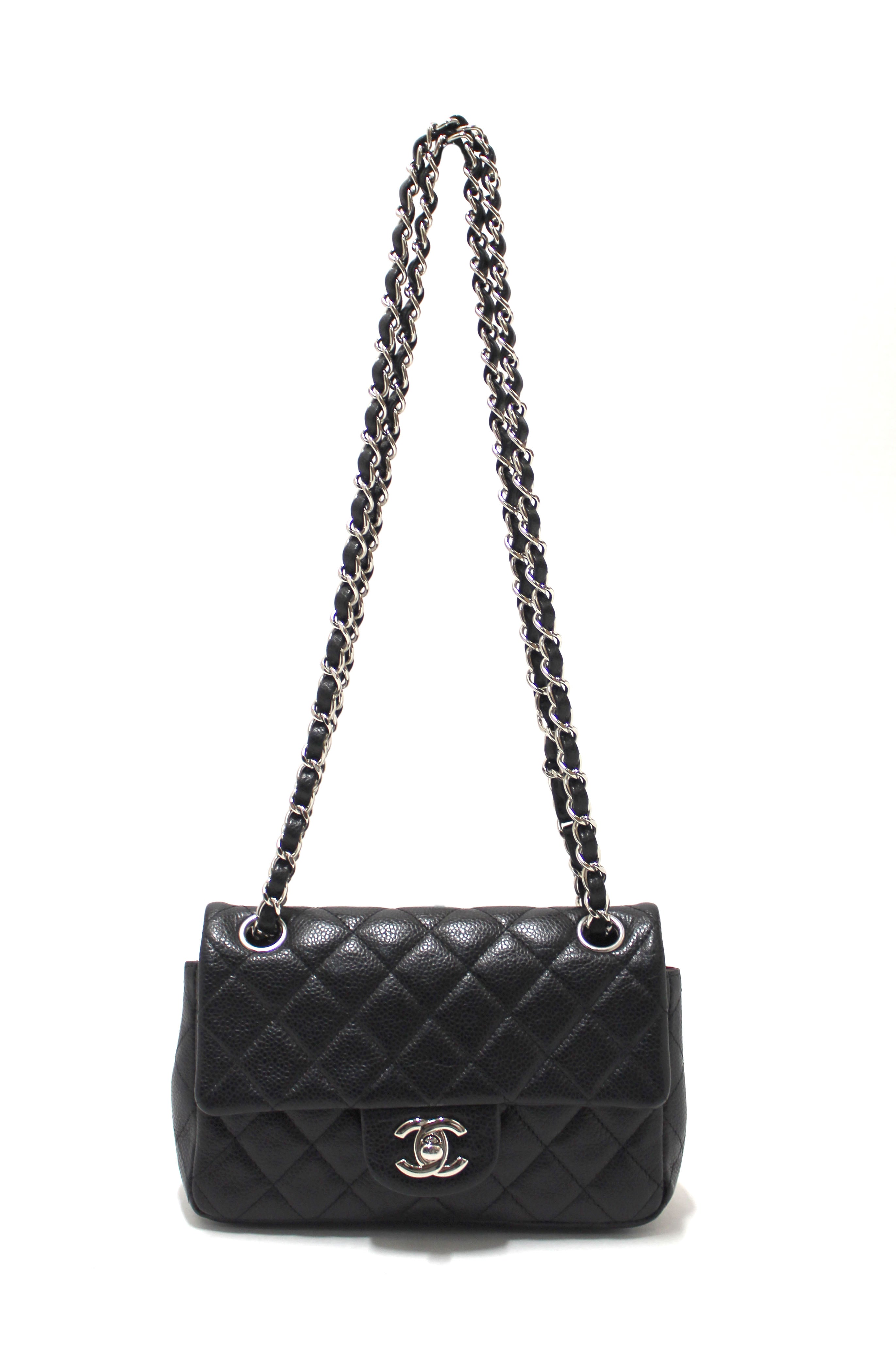 Chanel Black Quilted Caviar Leather Classic Mini Rectangle Flap Crossbody Bag