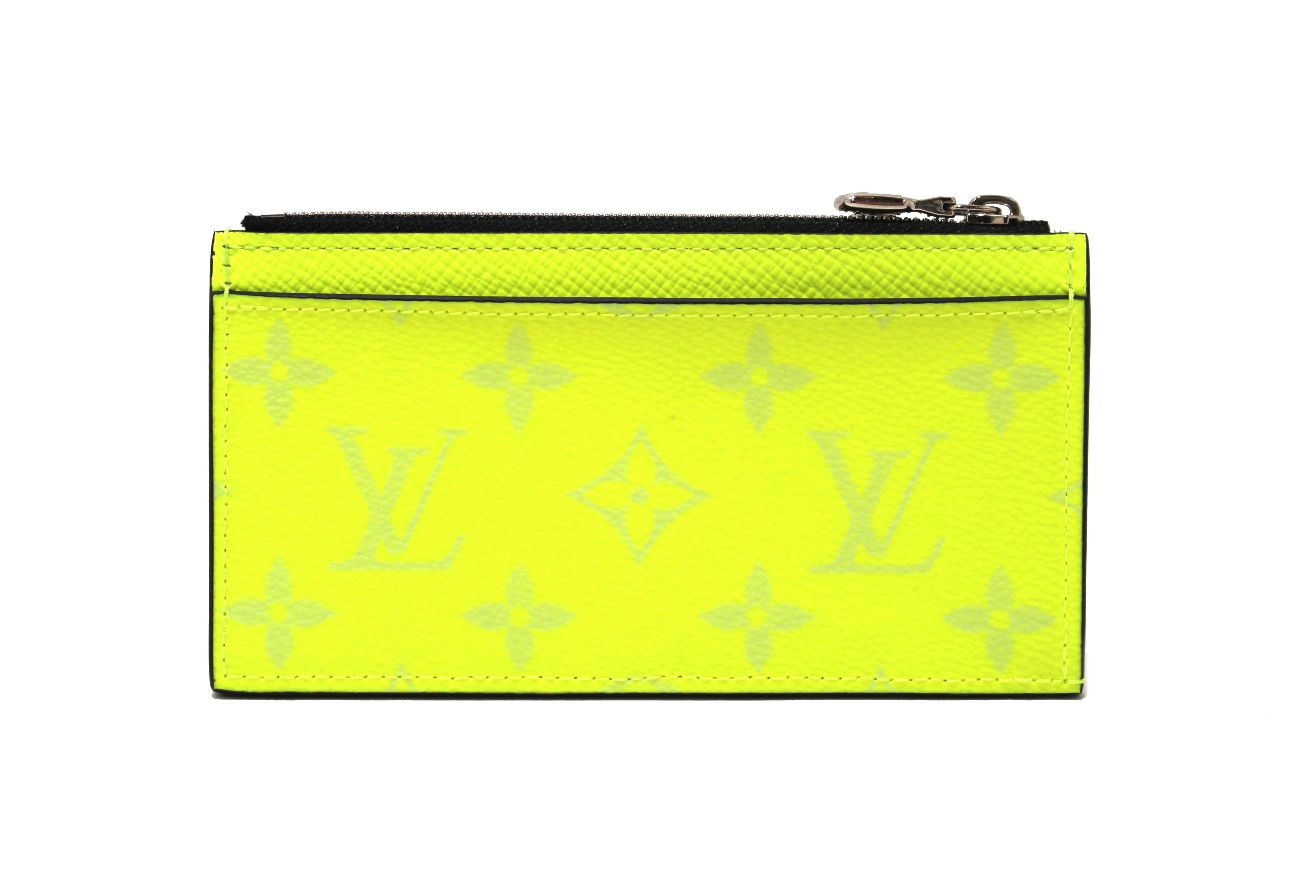 NEW Authentic Louis Vuitton Neon Yellow Taigarama Coin Card Holder