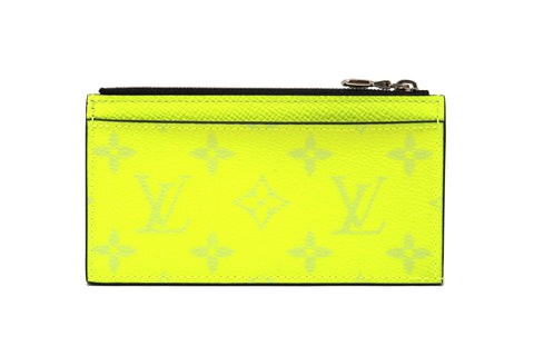 NEW Authentic Louis Vuitton Neon Yellow Taigarama Coin Card Holder