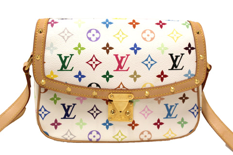 Authentic Louis Vuitton White Monogram Multicolor Canvas Sologne Messenger Bag