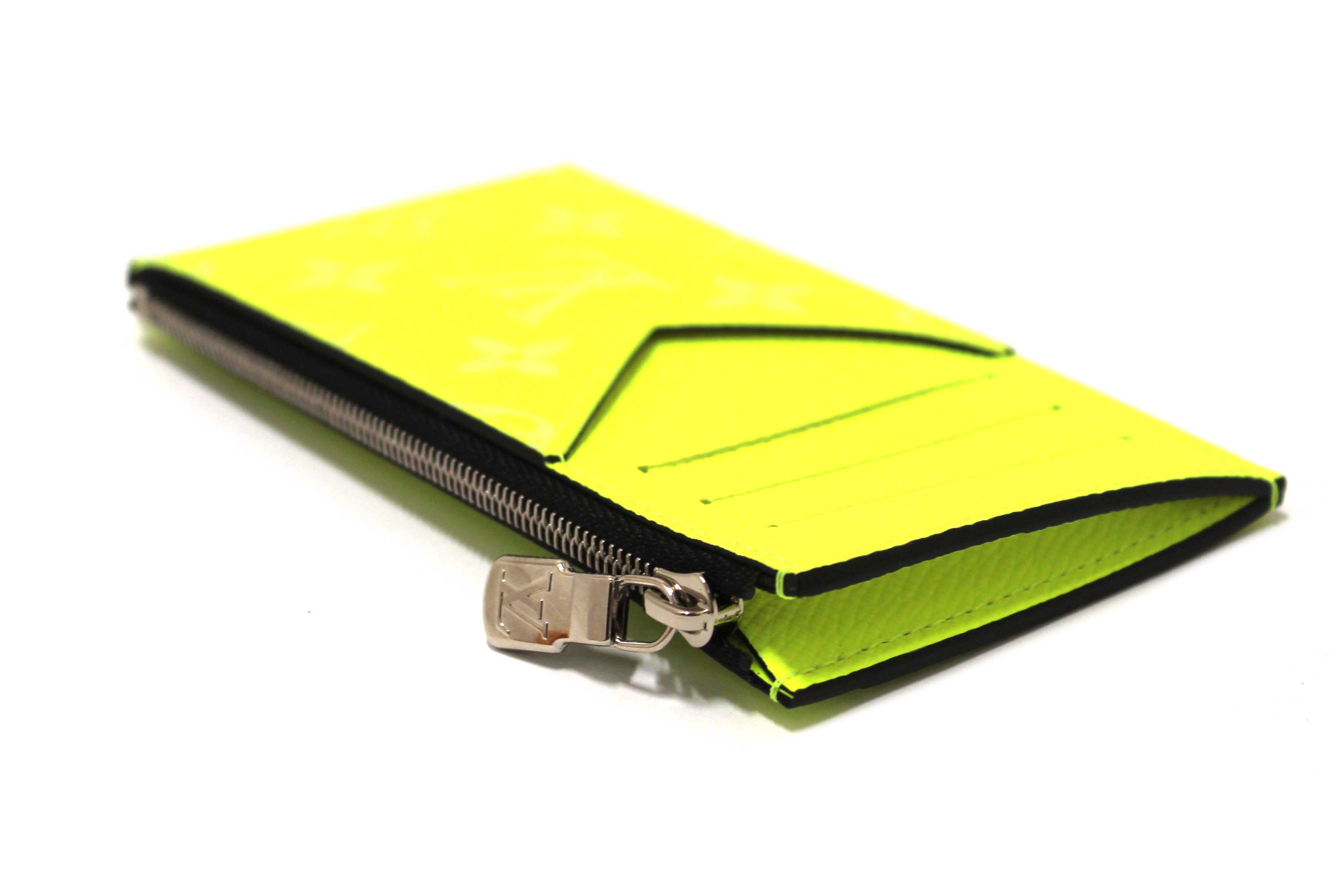 NEW Authentic Louis Vuitton Neon Yellow Taigarama Coin Card Holder