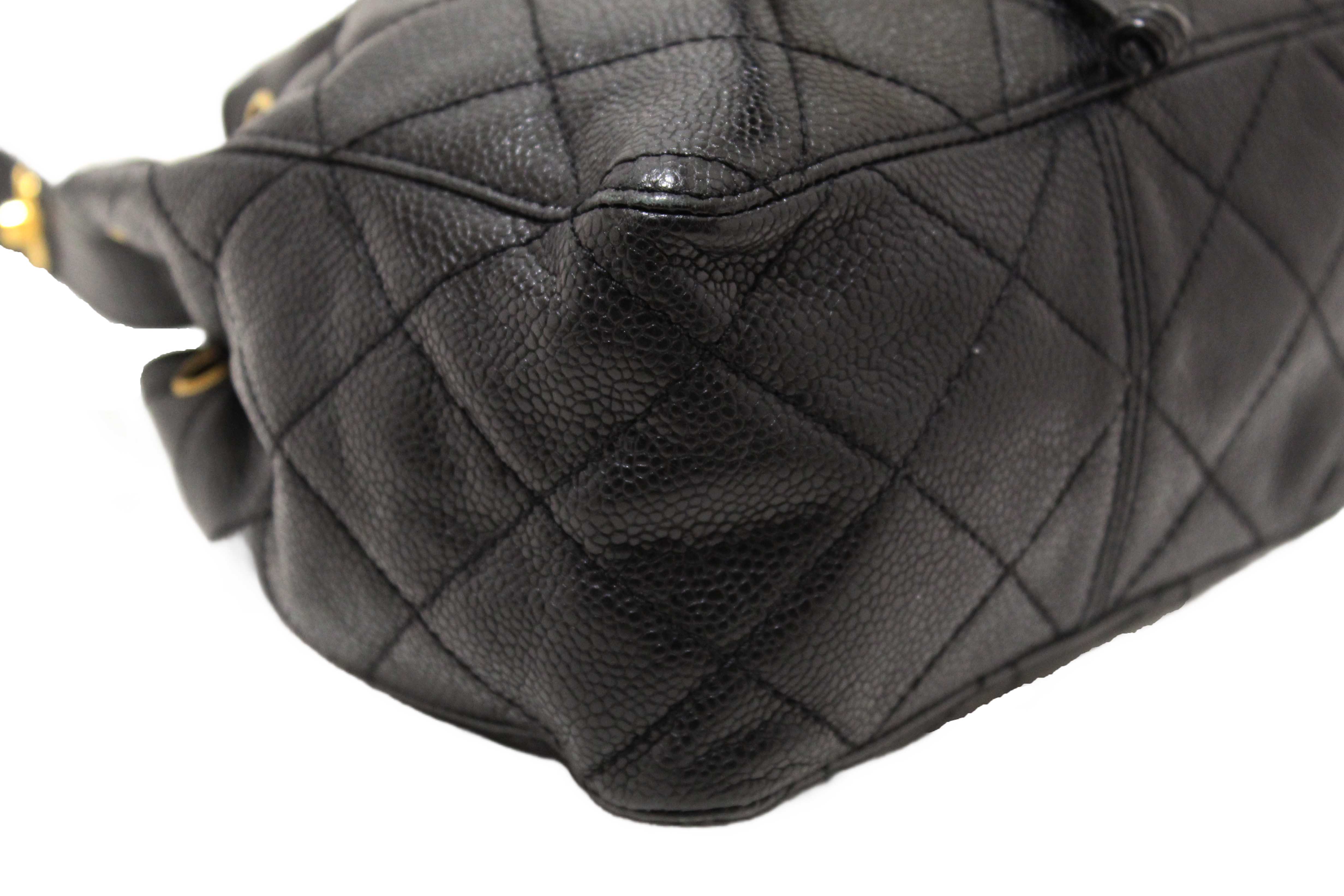 Authentic Chanel Black Caviar Leather Mini Drawstring Bucket Crossbody Bag