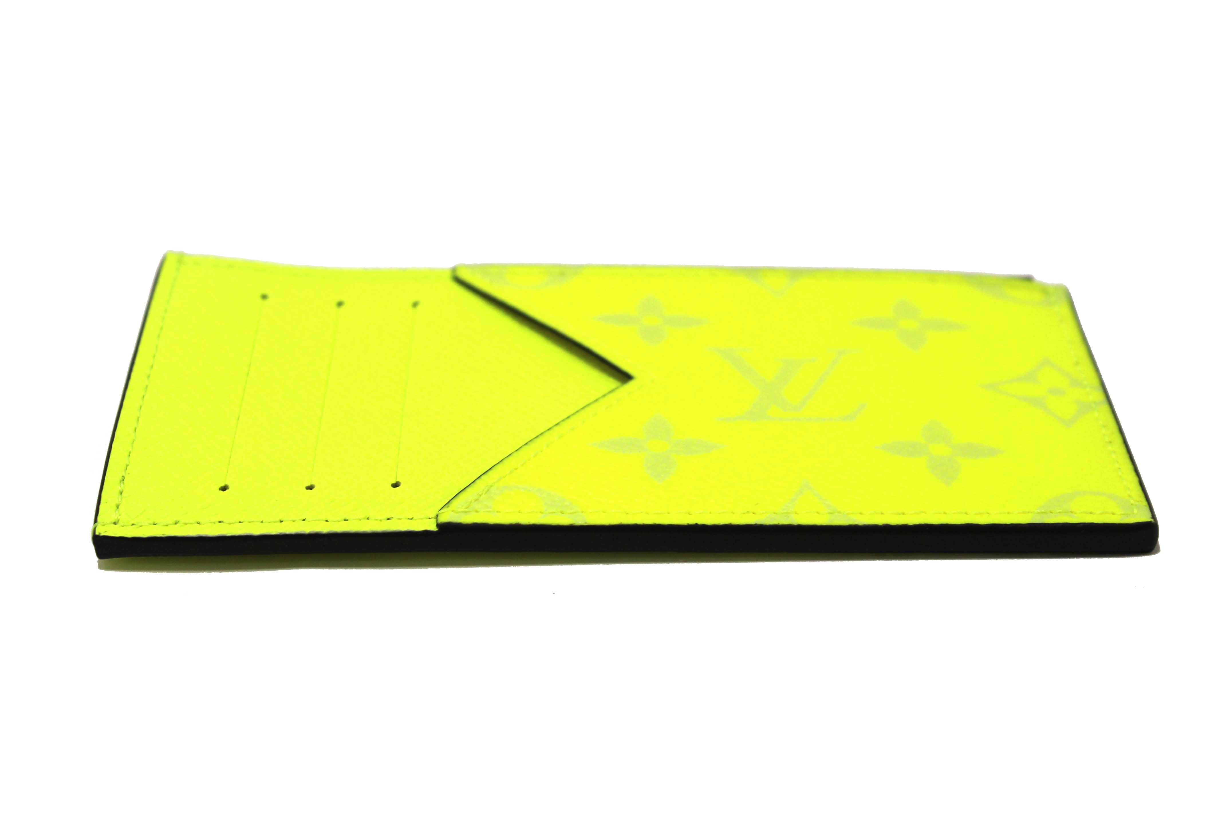 NEW Authentic Louis Vuitton Neon Yellow Taigarama Coin Card Holder