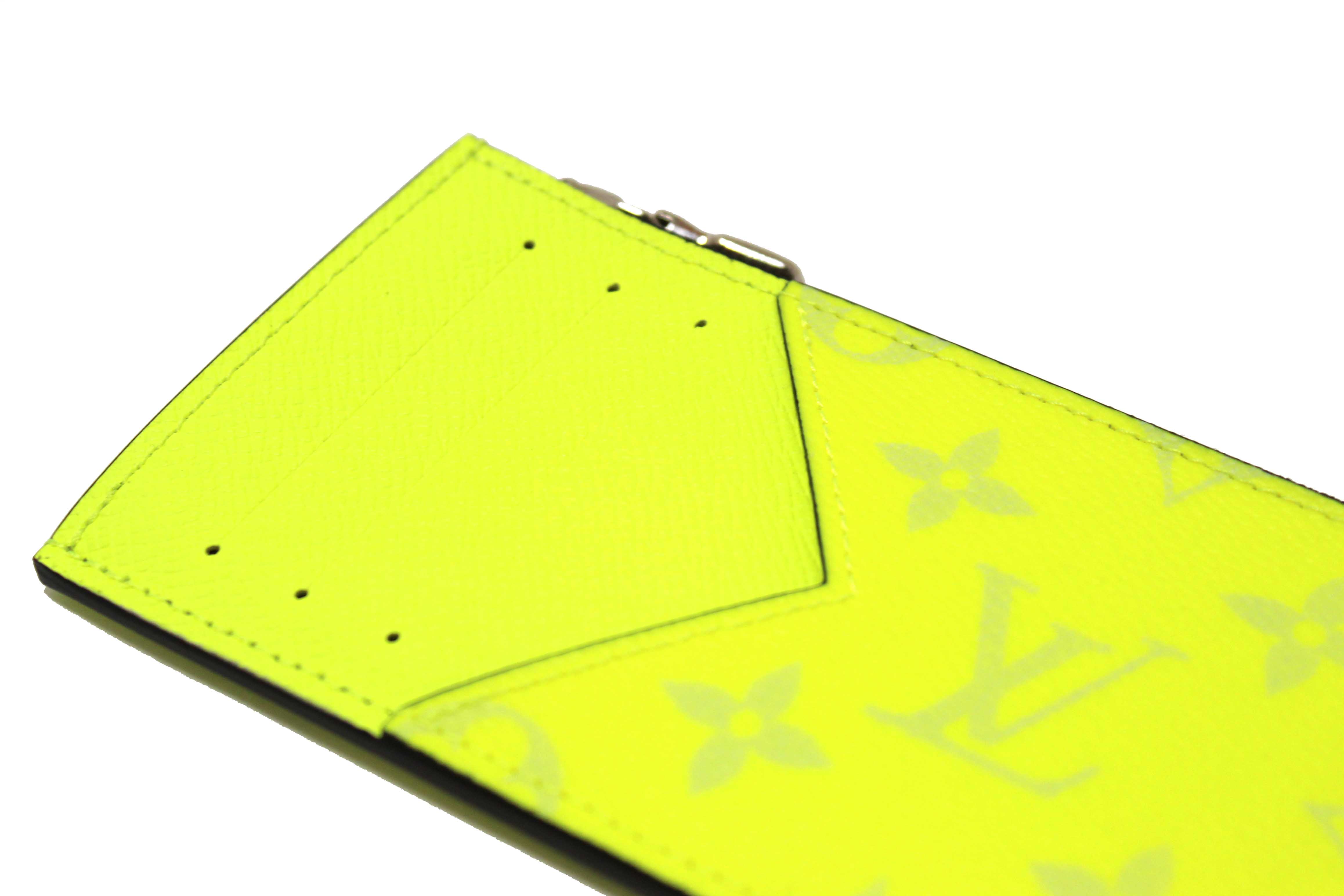 NEW Authentic Louis Vuitton Neon Yellow Taigarama Coin Card Holder