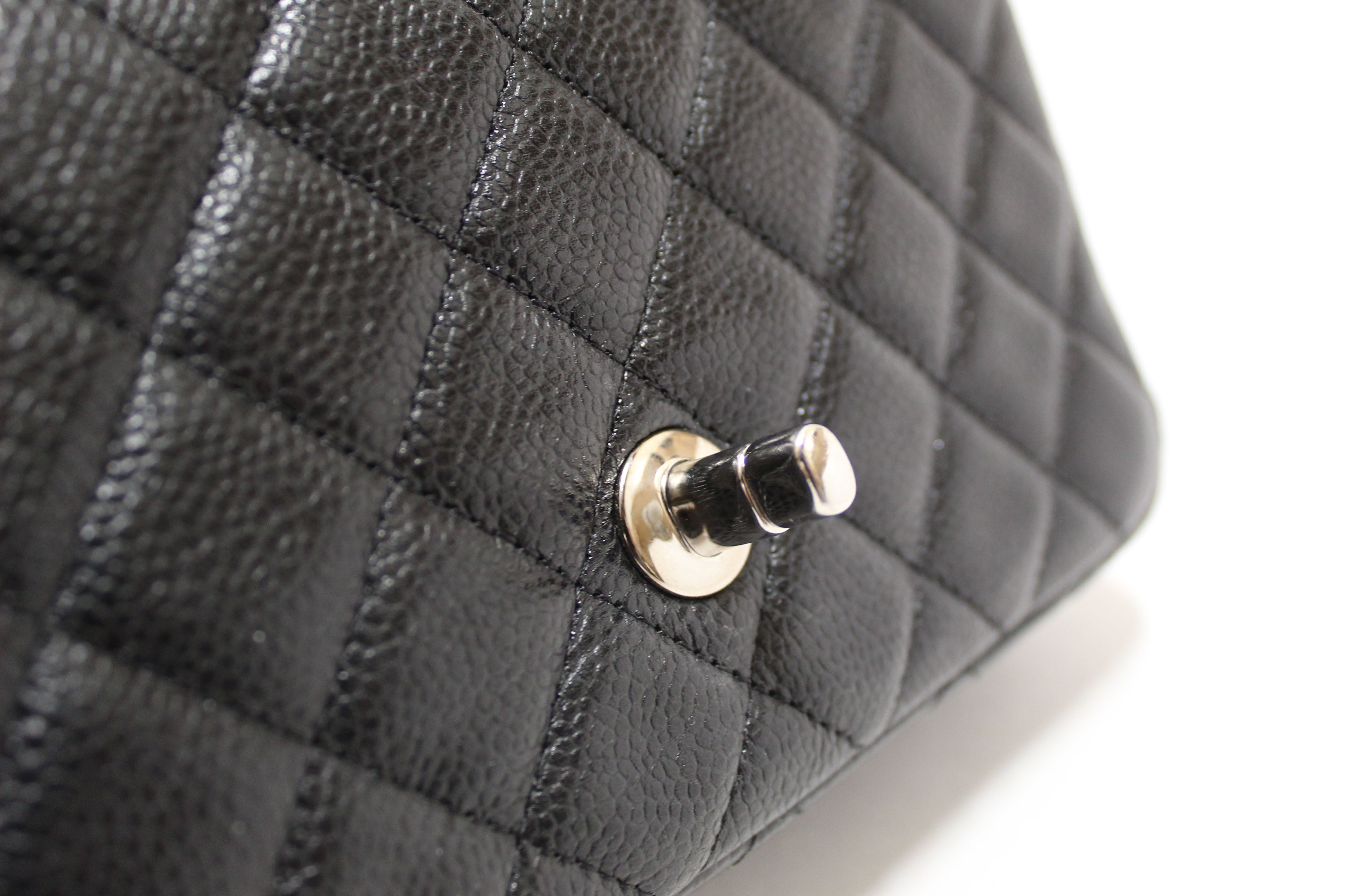 Chanel Black Quilted Caviar Leather Classic Mini Rectangle Flap Crossbody Bag