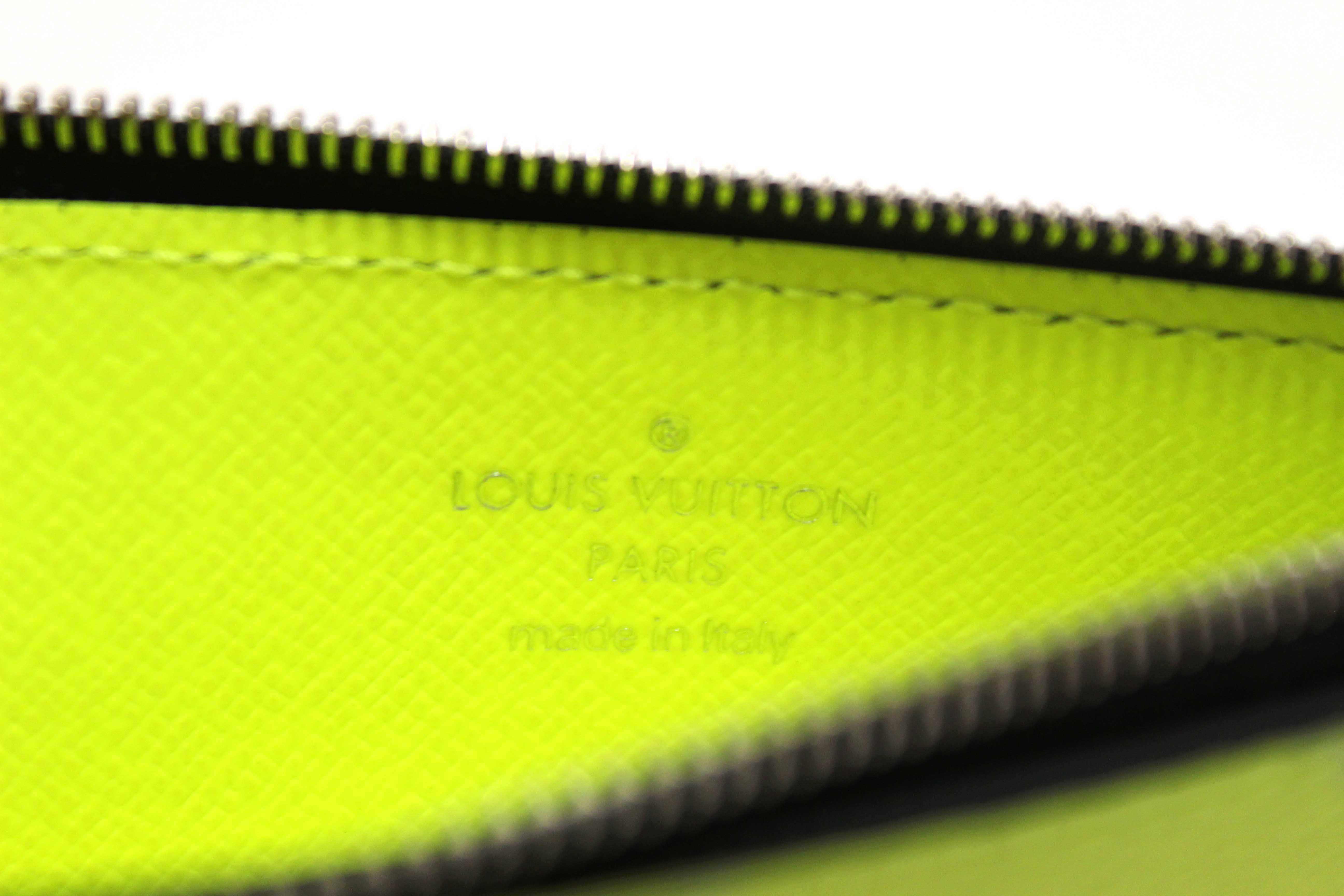 NEW Authentic Louis Vuitton Neon Yellow Taigarama Coin Card Holder