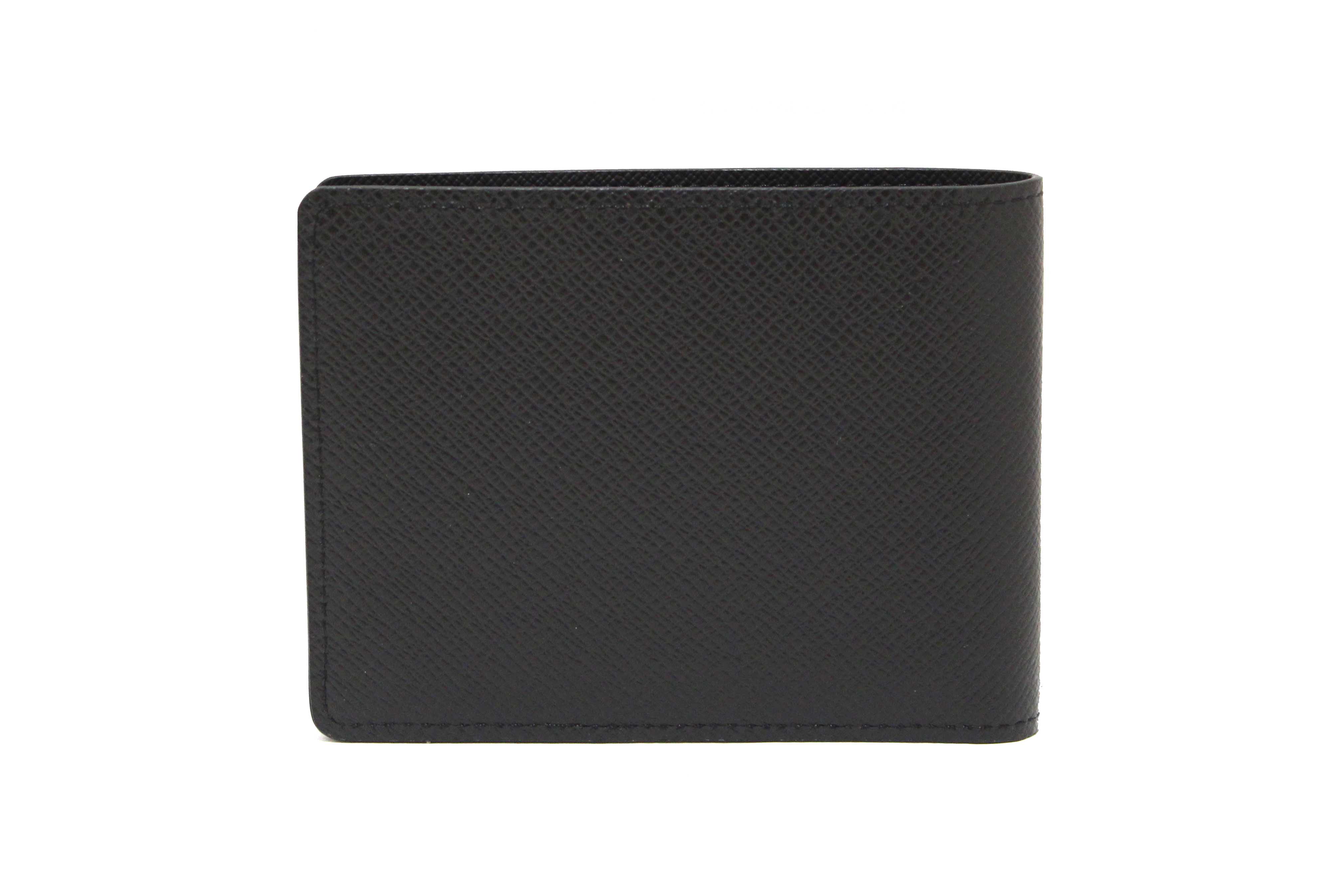 Authentic Louis Vuitton Men's Black Taiga Leather Multiple Bifold Wallet