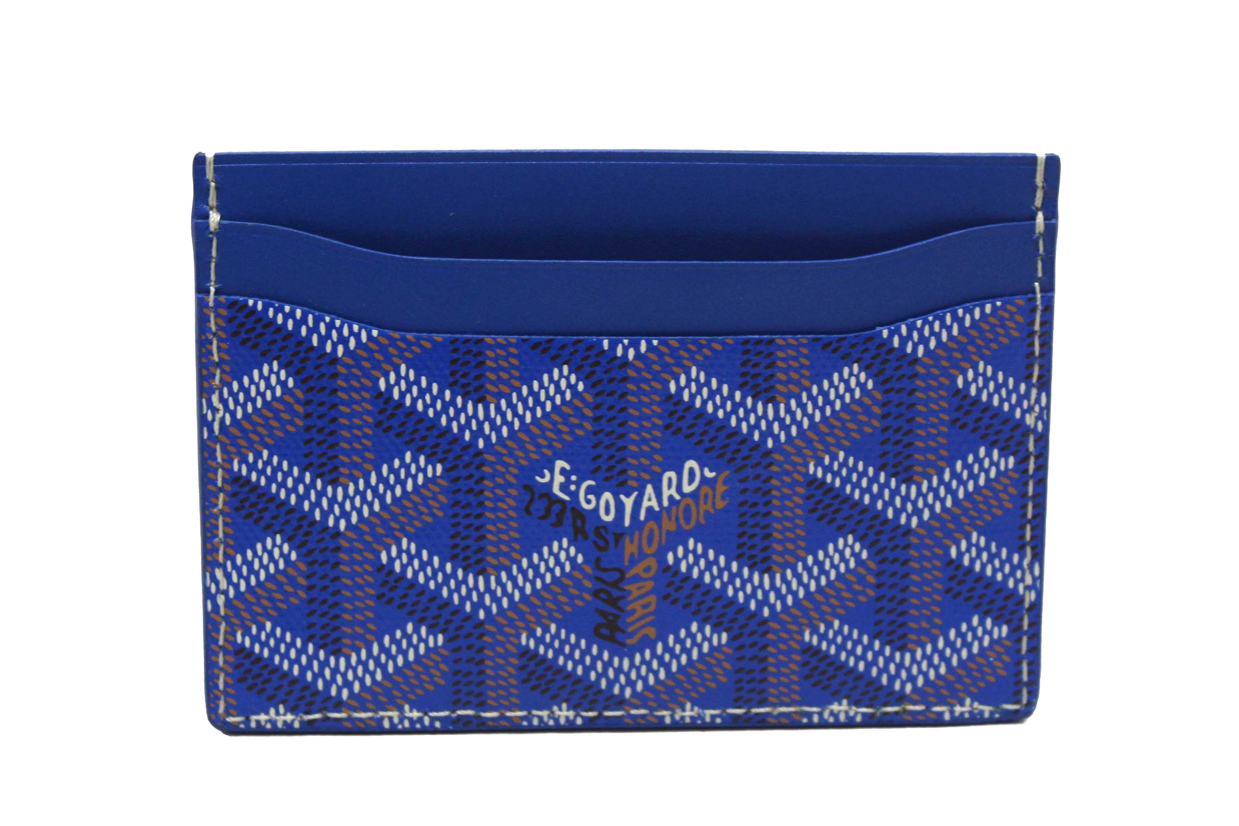 Authentic Goyard Blue Goyardine Canvas Saint-Sulpice Card Holder