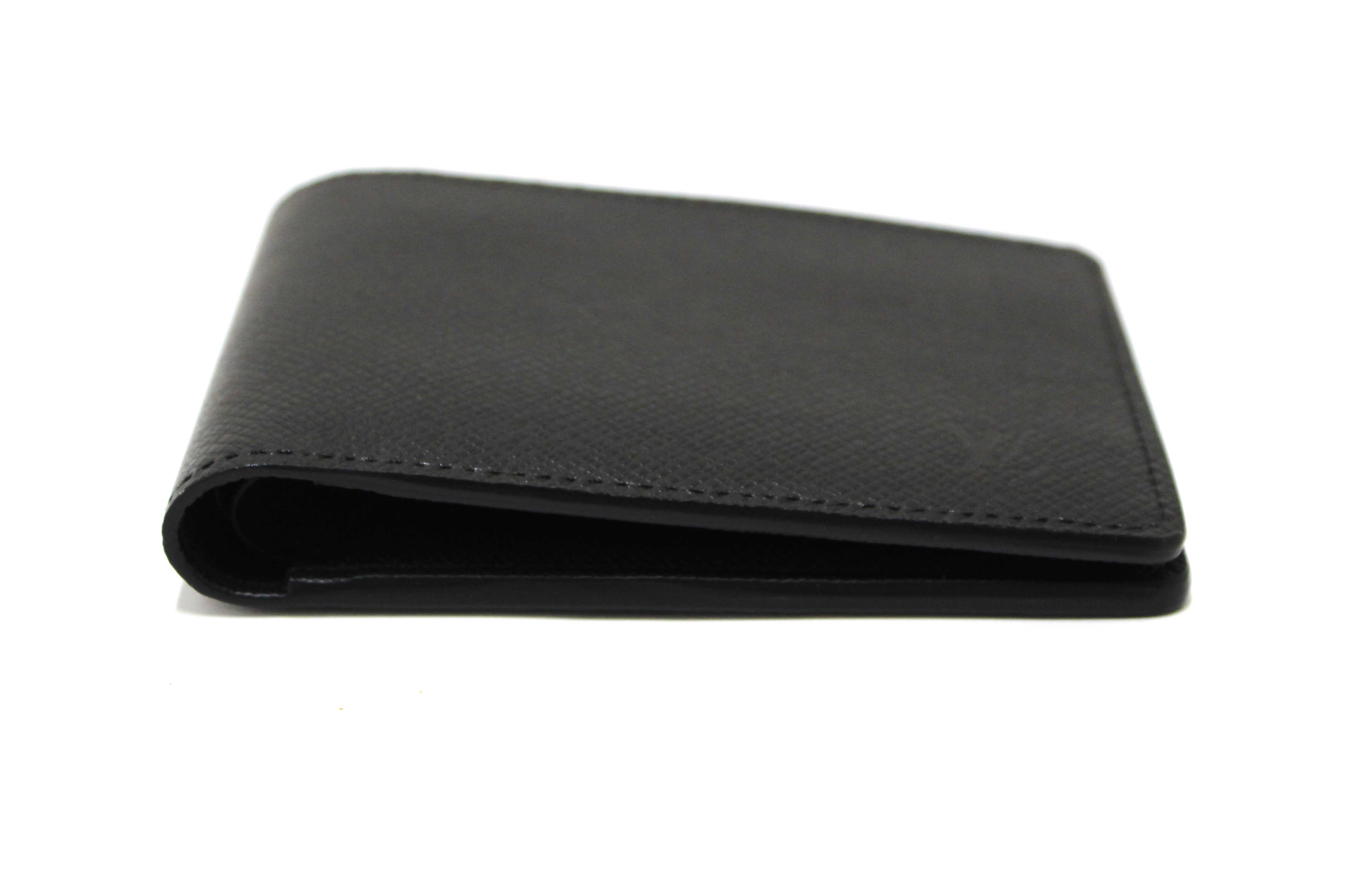 Authentic Louis Vuitton Men's Black Taiga Leather Multiple Bifold Wallet