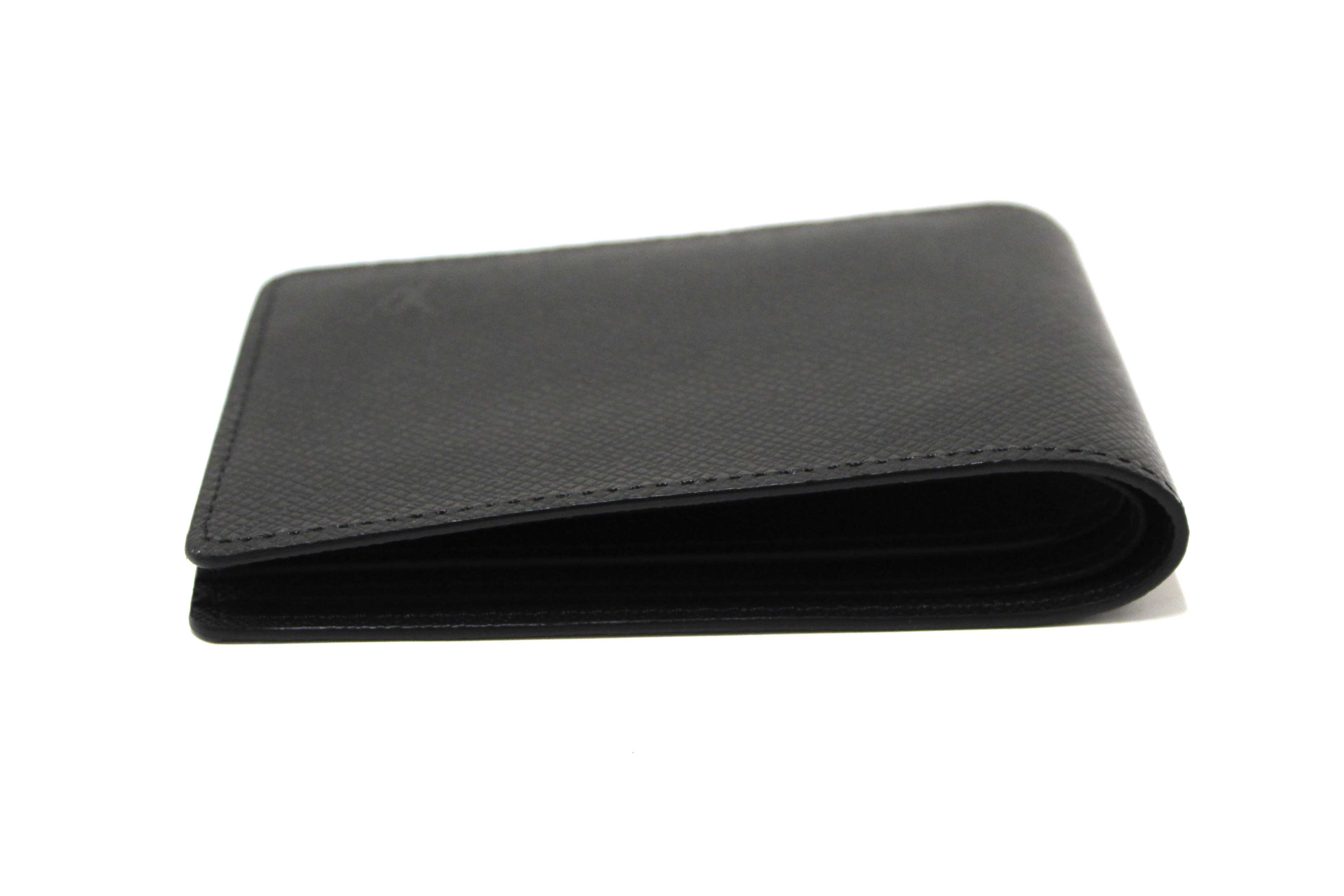 Authentic Louis Vuitton Men's Black Taiga Leather Multiple Bifold Wallet