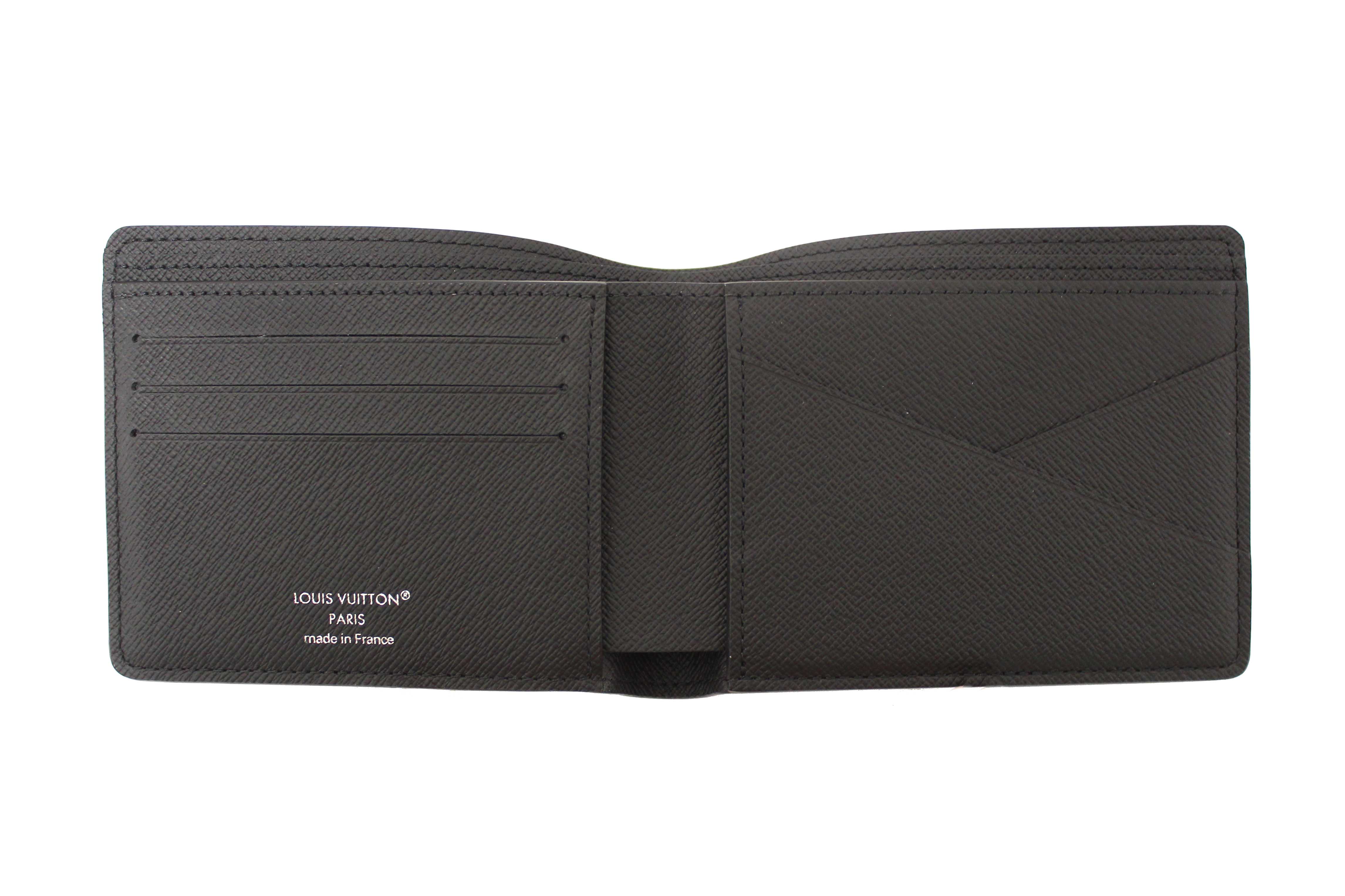 Authentic Louis Vuitton Men's Black Taiga Leather Multiple Bifold Wallet