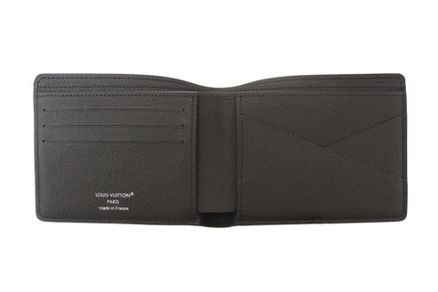 Authentic Louis Vuitton Men's Black Taiga Leather Multiple Bifold Wallet