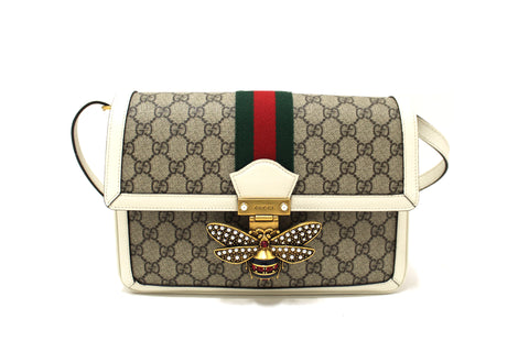 Authentic Gucci White GG Supreme Medium Queen Margaret Shoulder Bag