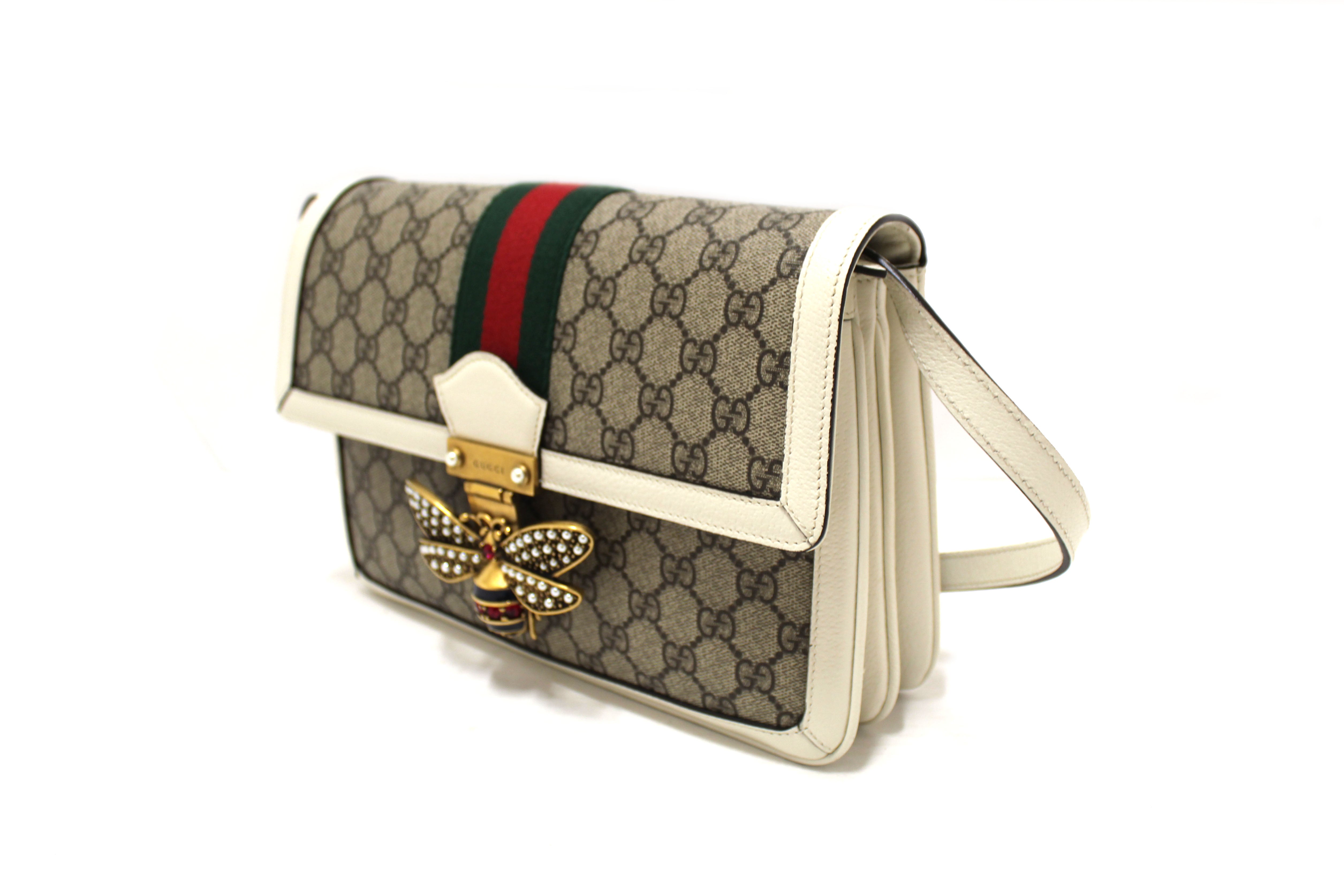 Authentic Gucci White GG Supreme Medium Queen Margaret Shoulder Bag