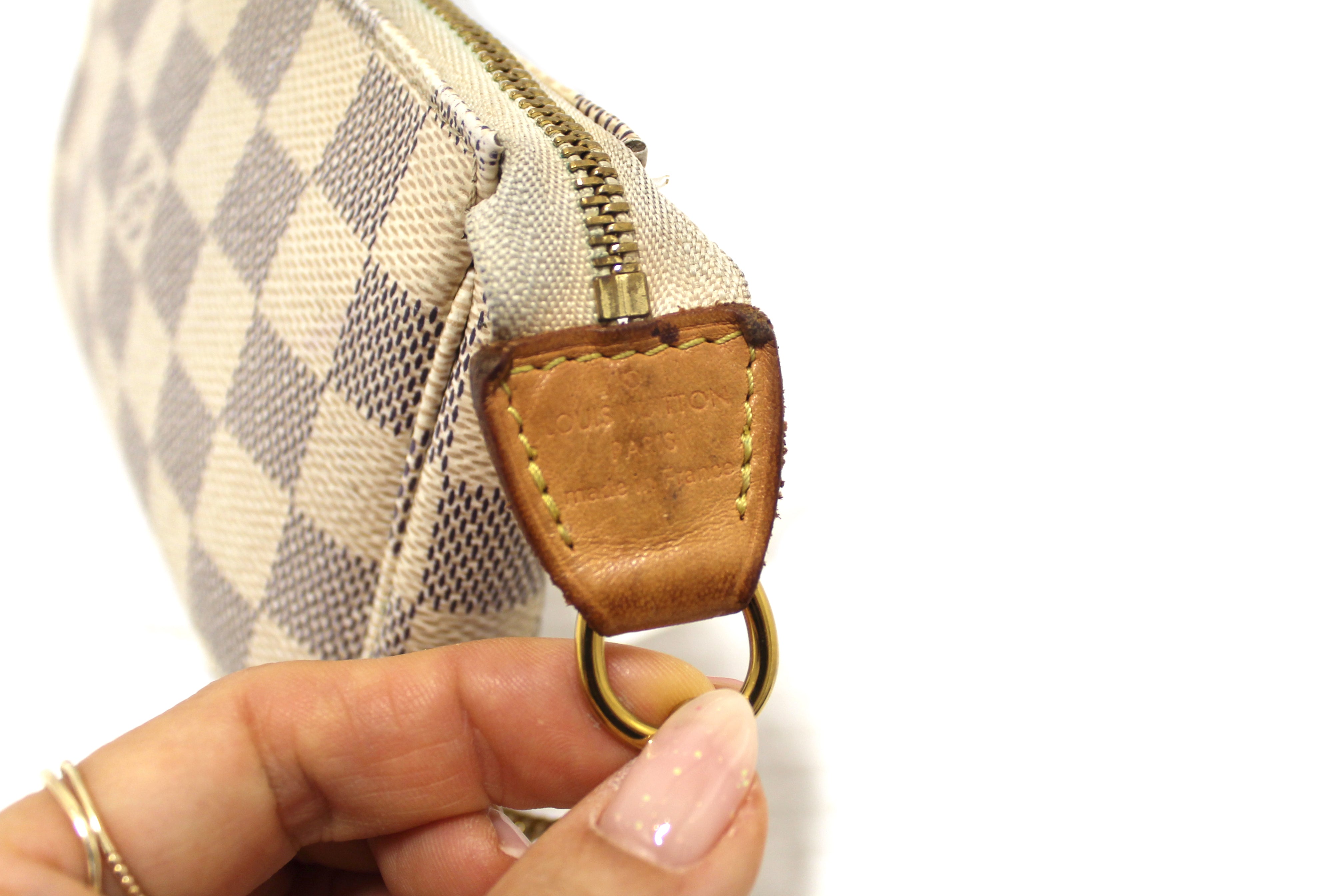 Authentic Louis Vuitton Damier Azur Canvas Mini Pochette Clutch Bag