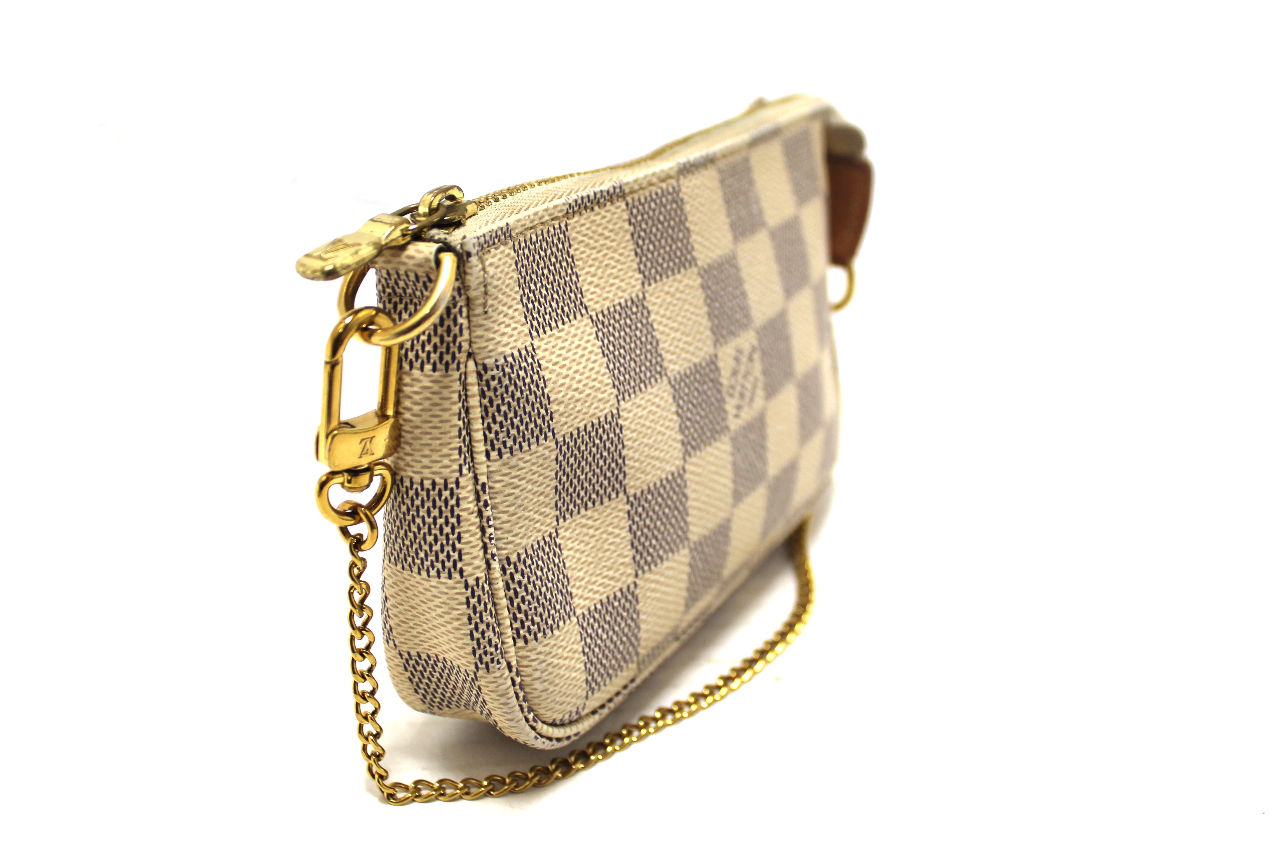Authentic Louis Vuitton Damier Azur Canvas Mini Pochette Clutch Bag