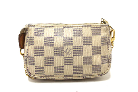 Authentic Louis Vuitton Damier Azur Canvas Mini Pochette Clutch Bag