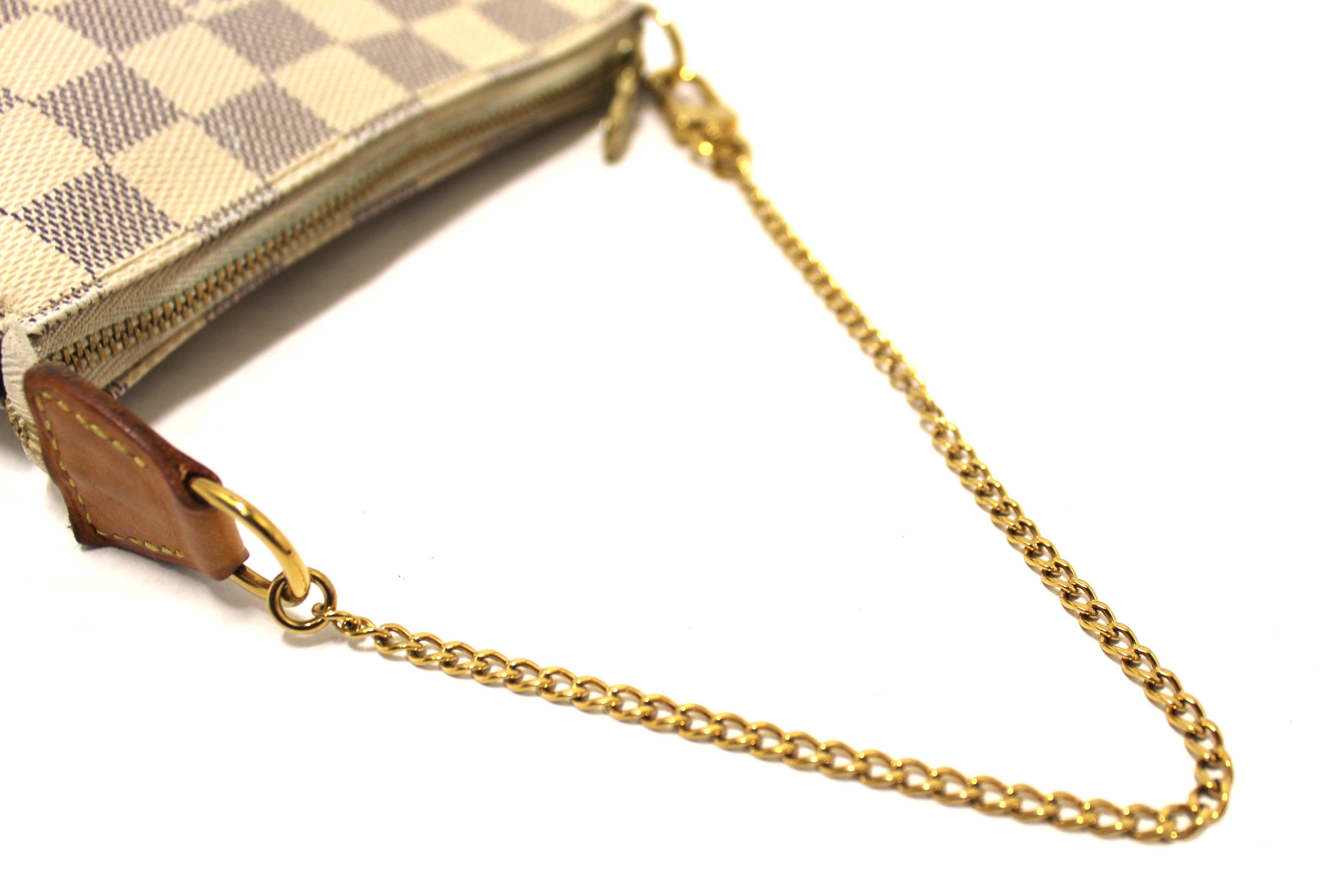 Authentic Louis Vuitton Damier Azur Canvas Mini Pochette Clutch Bag