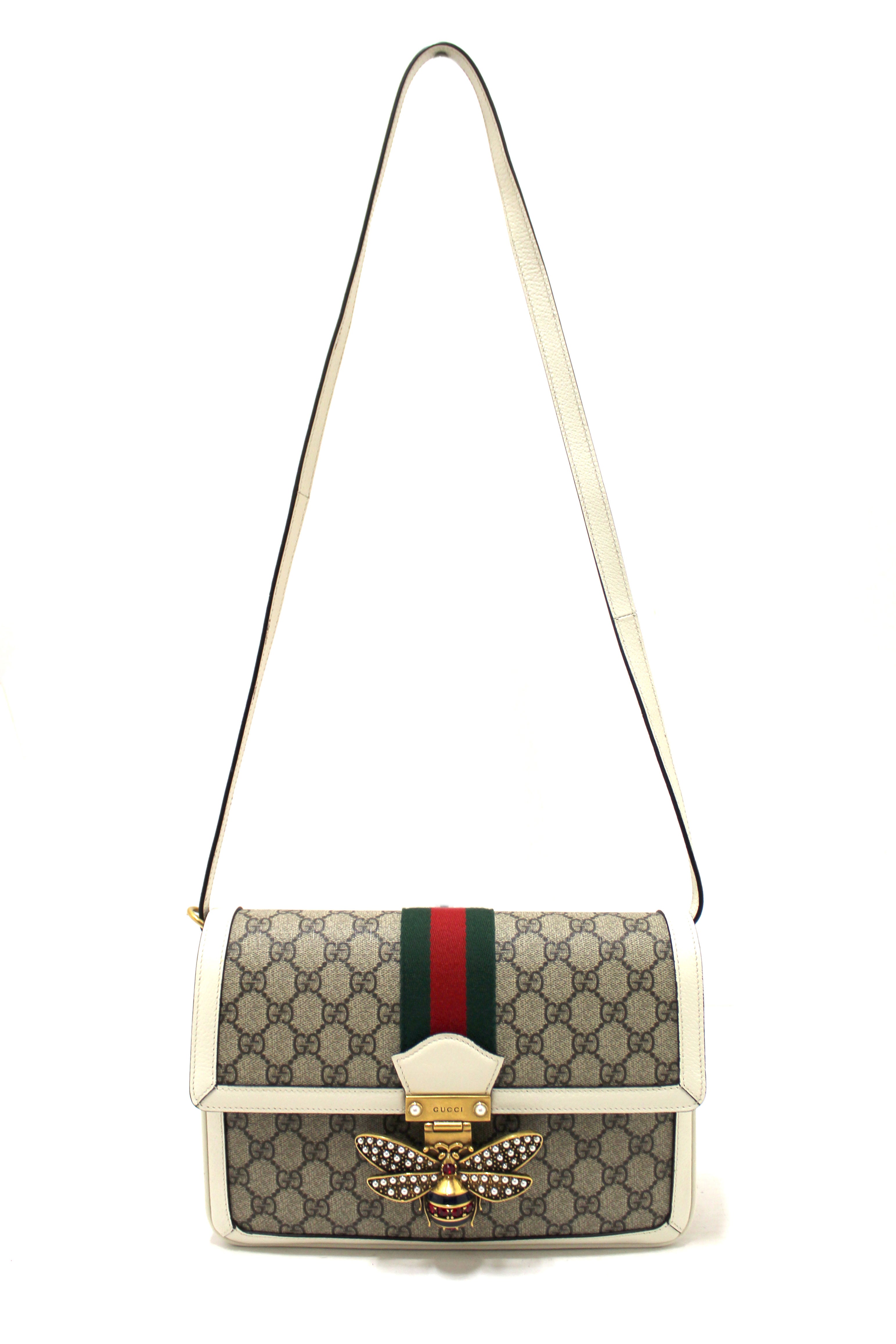 Authentic Gucci White GG Supreme Medium Queen Margaret Shoulder Bag